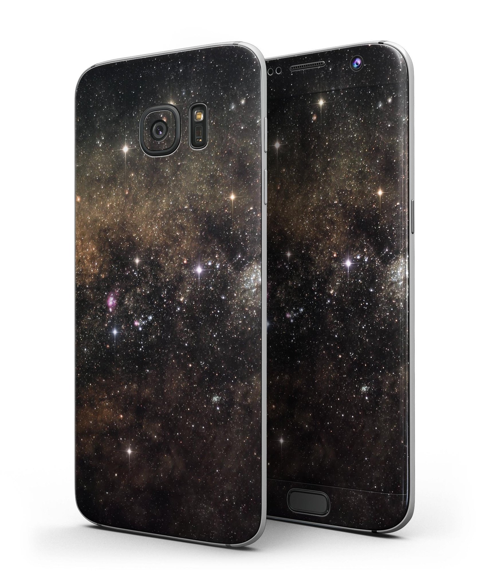 Gold Aura Space Full Body Skin-Kit for Samsung Galaxy S7 and S7 Edge, showcasing a sleek design and premium vinyl material.