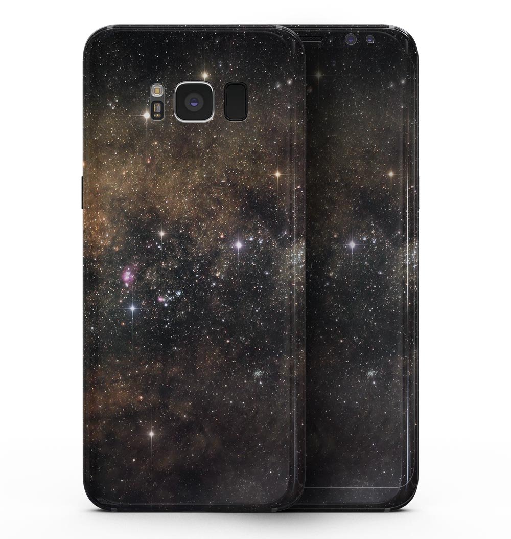 Gold Aura Space skin kit for Samsung Galaxy S8, showcasing premium vinyl design and dual-layer construction.