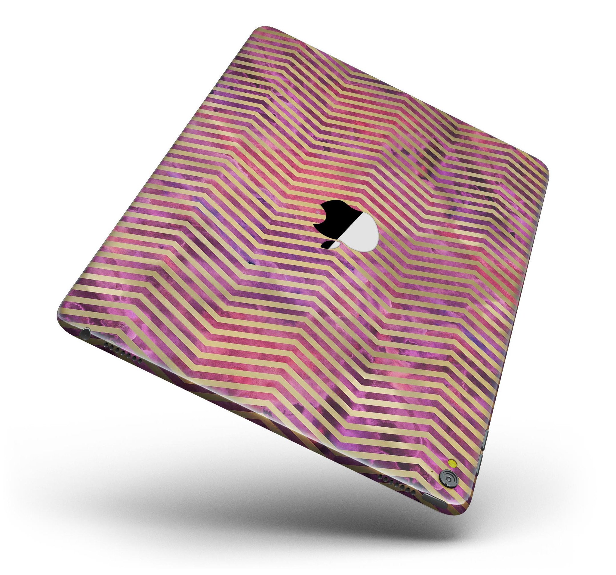 Gold Chevron design skin for iPad Pro, showcasing abstract fumes pattern and full body coverage.