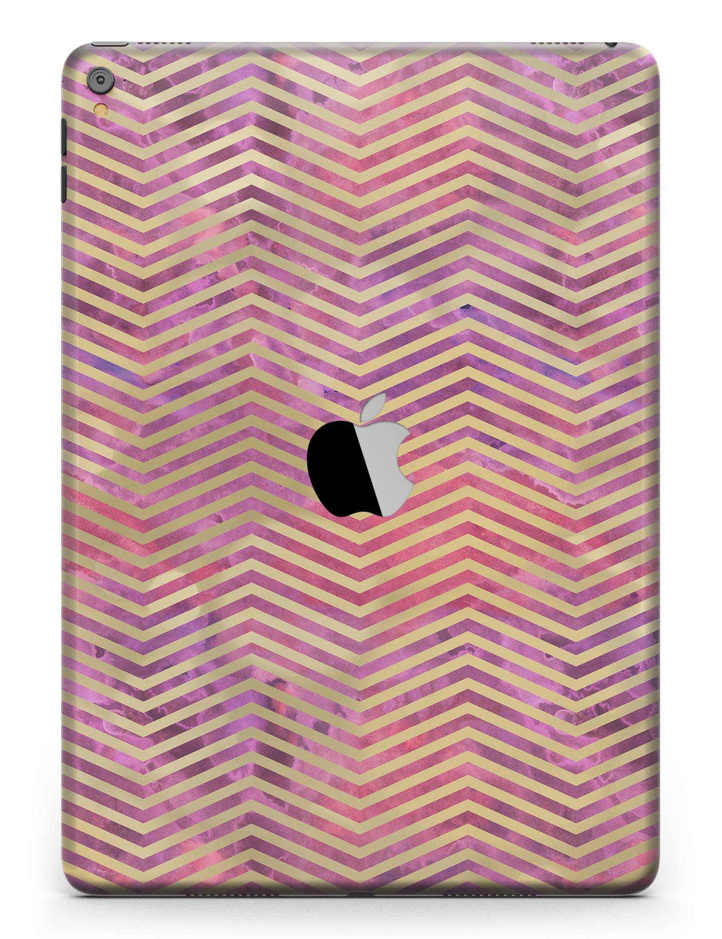 Gold Chevron design skin for iPad Pro, showcasing abstract fumes pattern and full body coverage.