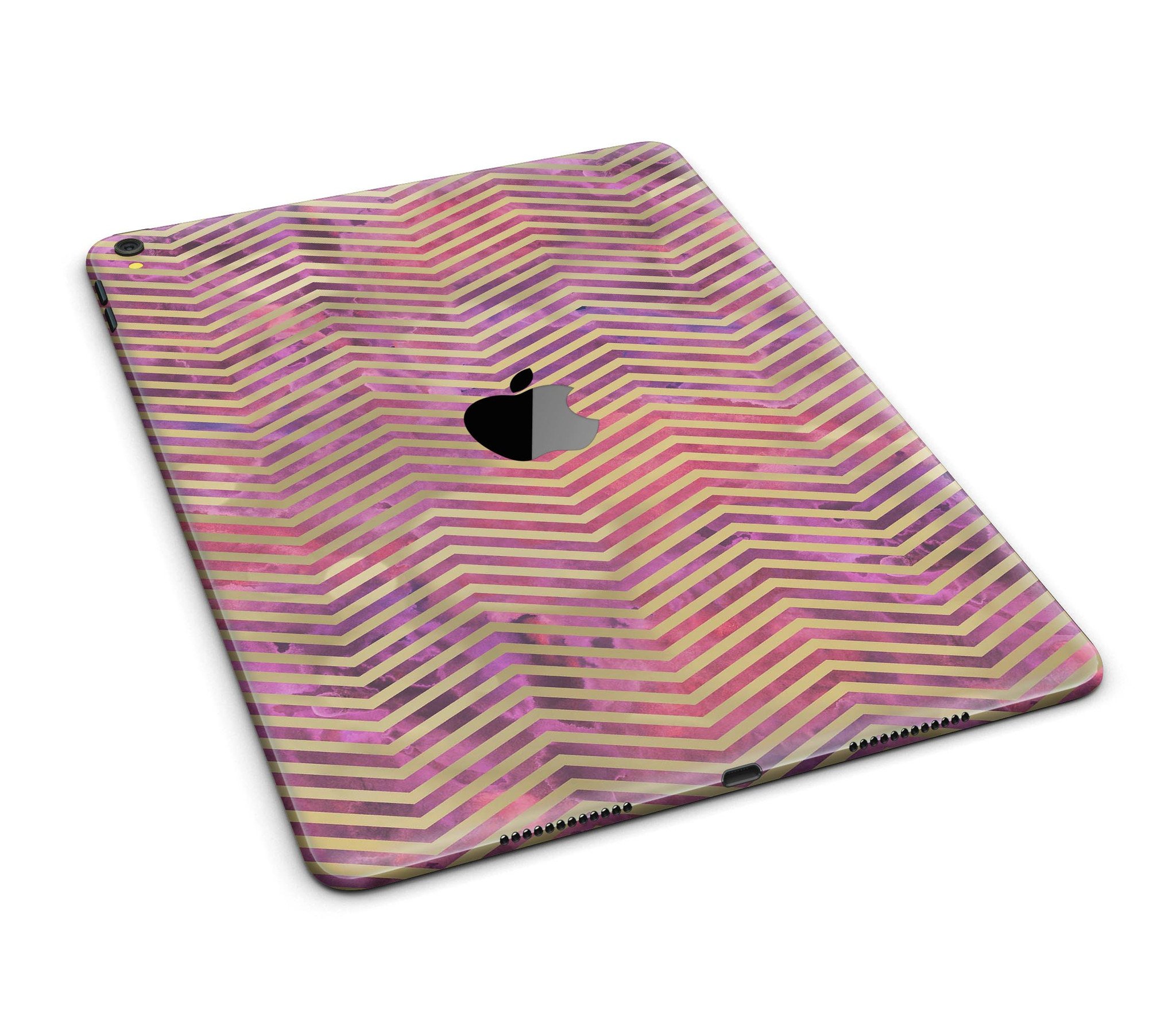 Gold Chevron design skin for iPad Pro, showcasing abstract fumes pattern and full body coverage.