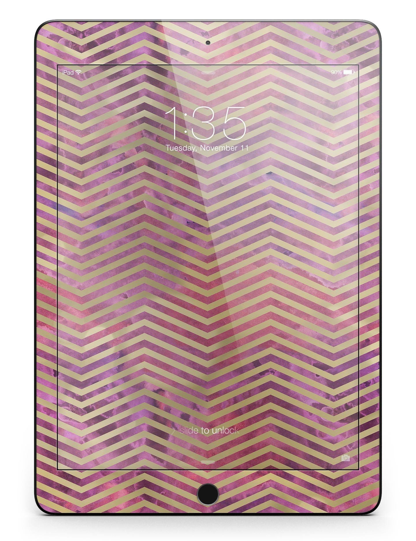 Gold Chevron design skin for iPad Pro, showcasing abstract fumes pattern and full body coverage.