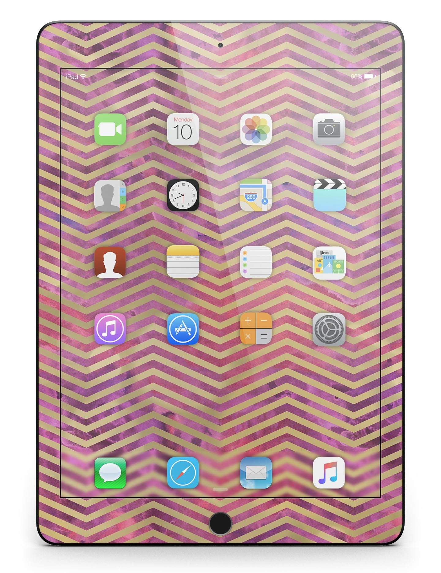 Gold Chevron design skin for iPad Pro, showcasing abstract fumes pattern and full body coverage.