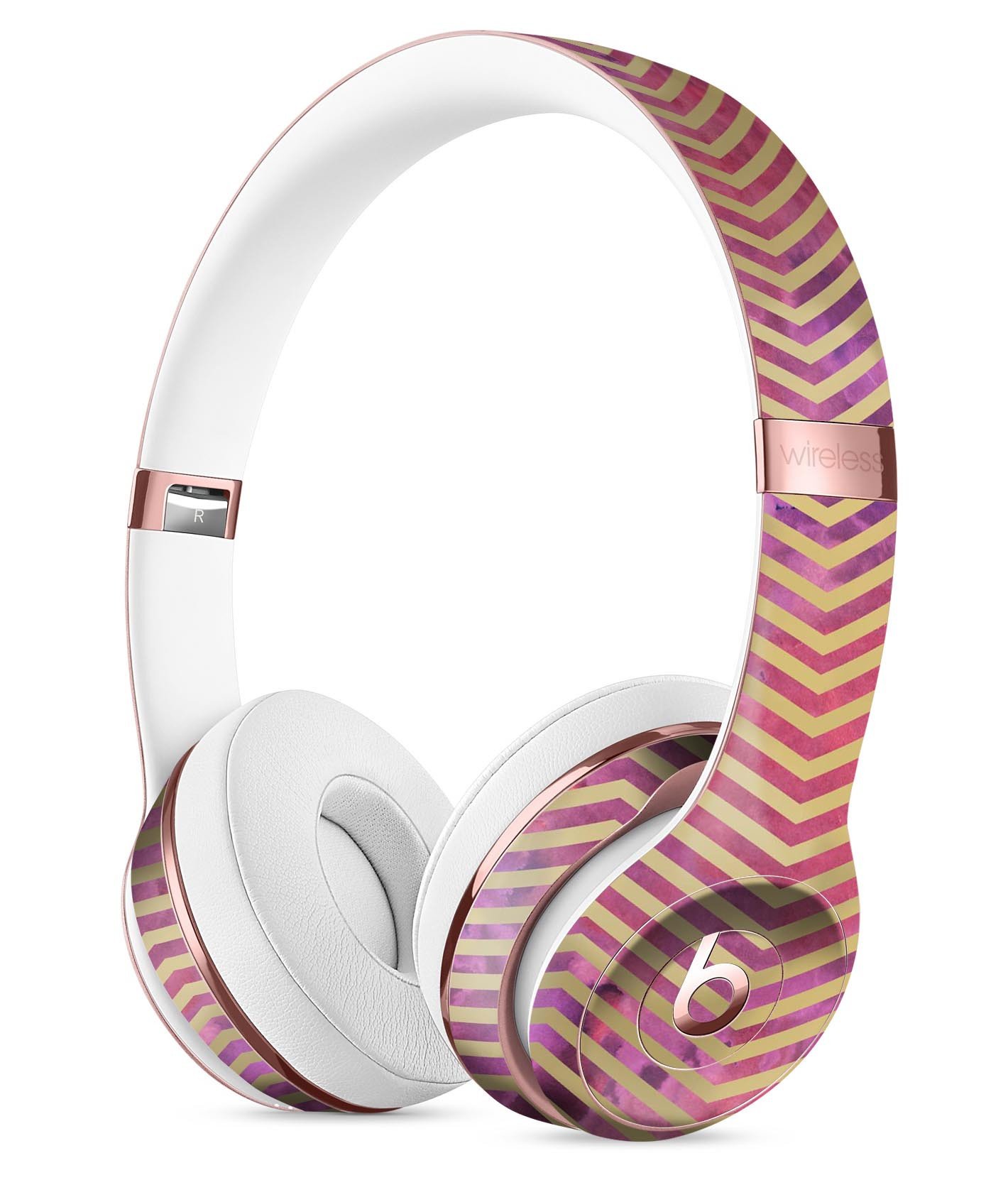 Gold Chevron Over Abstract Fumes Full-Body Skin Kit for Beats by Dre Solo 3 Wireless Headphones, showcasing stylish design and premium quality.