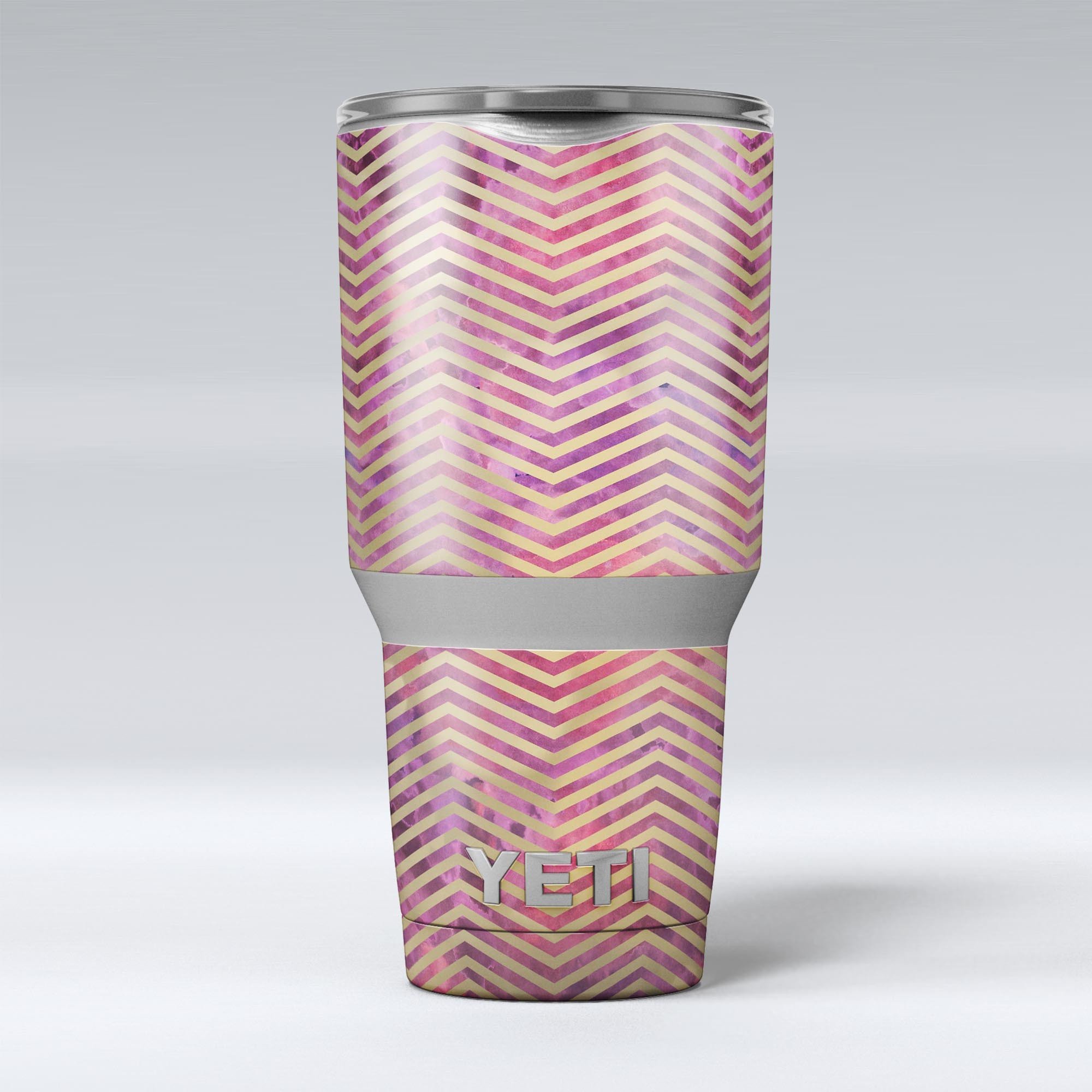 Gold Chevron Skin Decal Vinyl Wrap Kit for Yeti Cooler, showcasing a stylish design over abstract fumes.