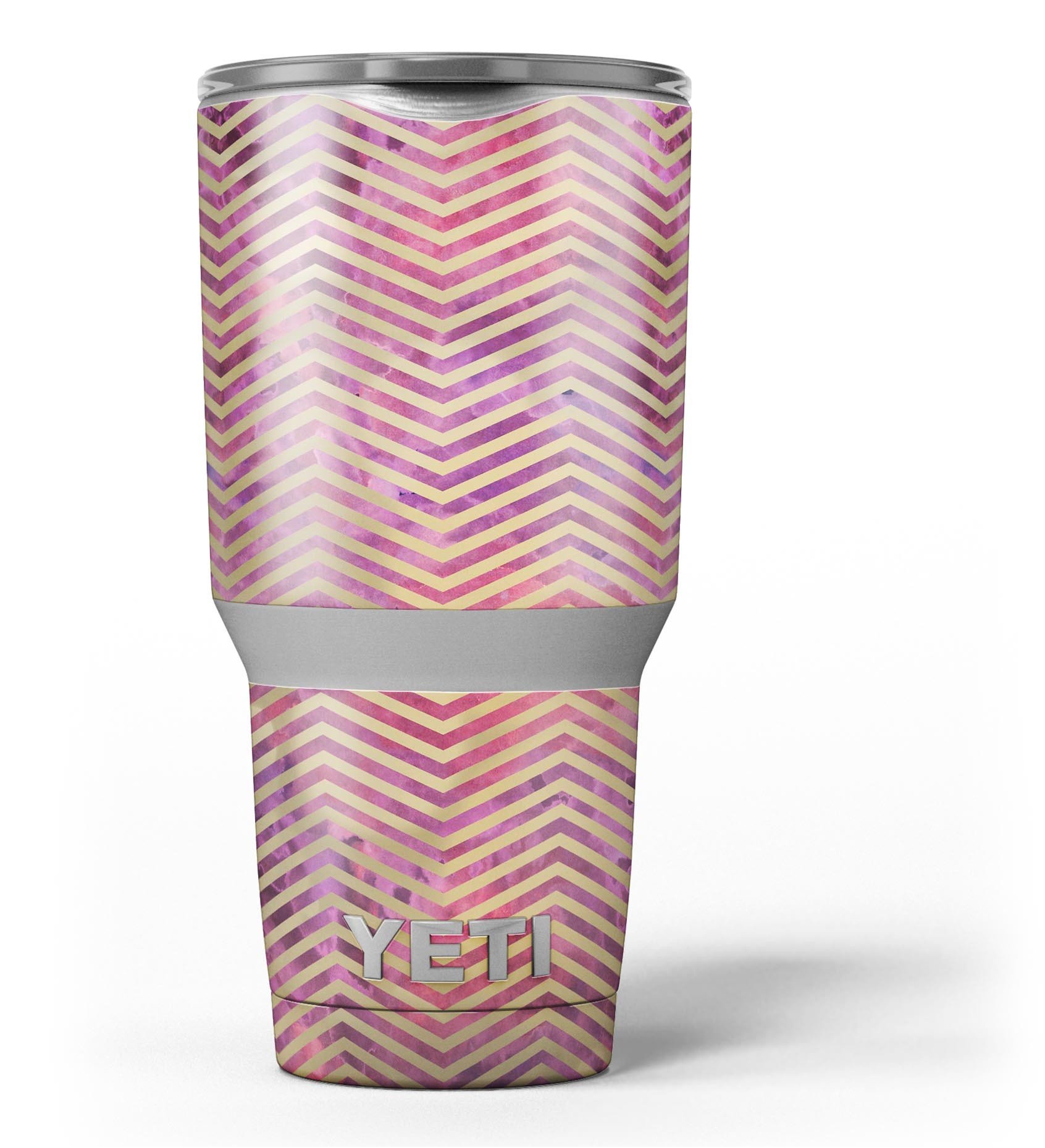 Gold Chevron Skin Decal Vinyl Wrap Kit for Yeti Cooler, showcasing a stylish design over abstract fumes.