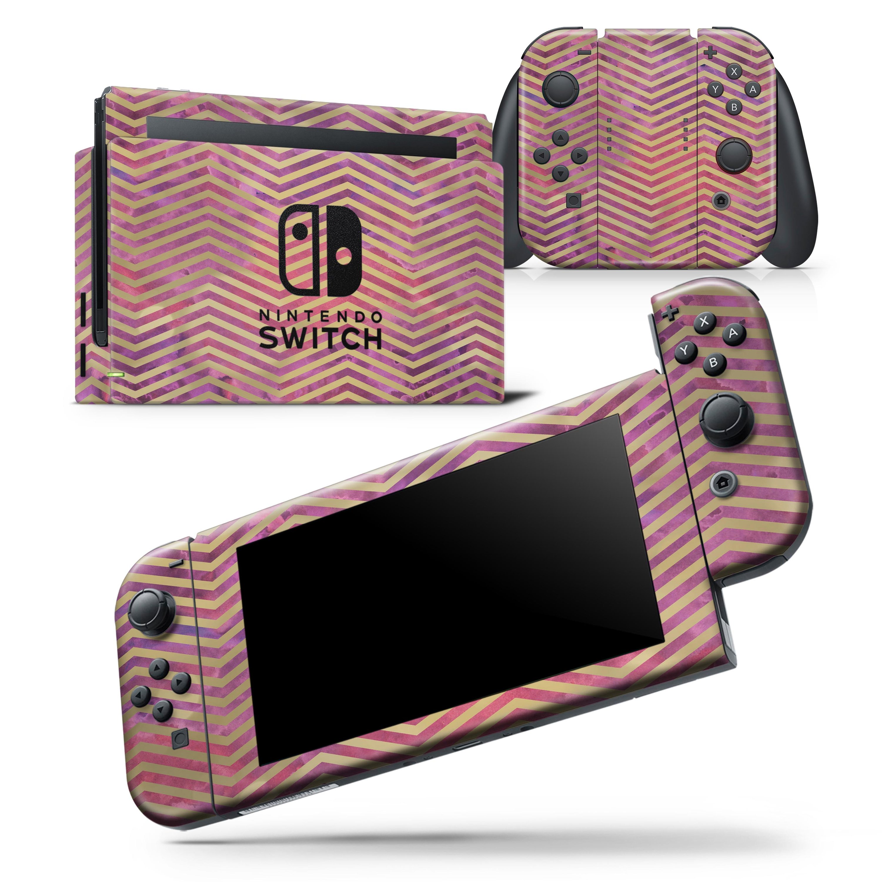 Gold Chevron skin wrap decal for Nintendo Switch, featuring an abstract fumes design, providing a stylish and protective layer.