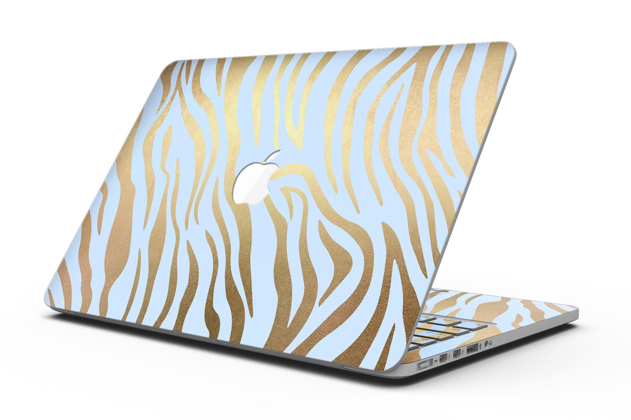 Gold Flaked Animal Blue Zebra skin for MacBook Pro with Retina Display, showcasing vibrant colors and unique design.