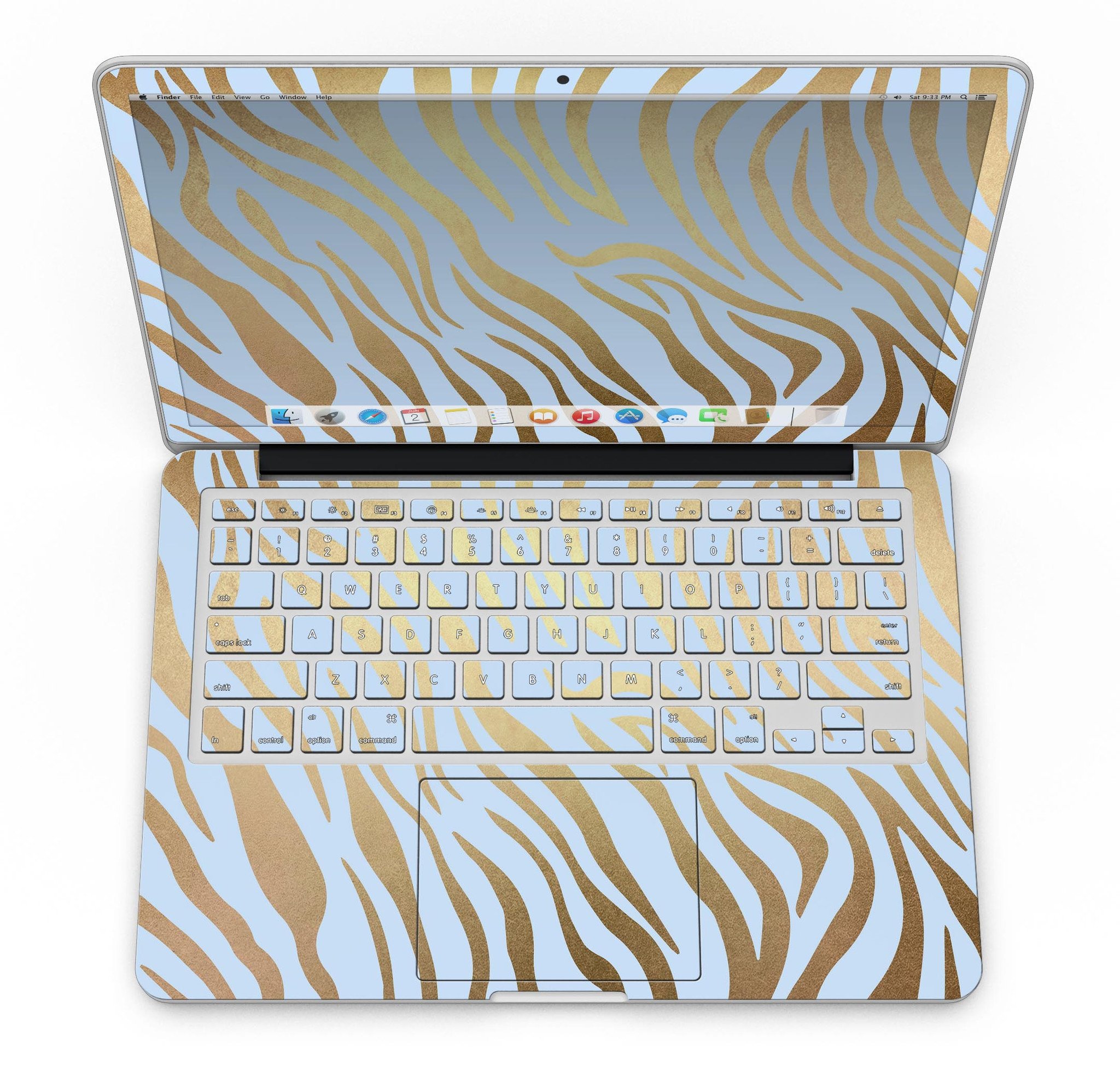 Gold Flaked Animal Blue Zebra skin for MacBook Pro with Retina Display, showcasing vibrant colors and unique design.