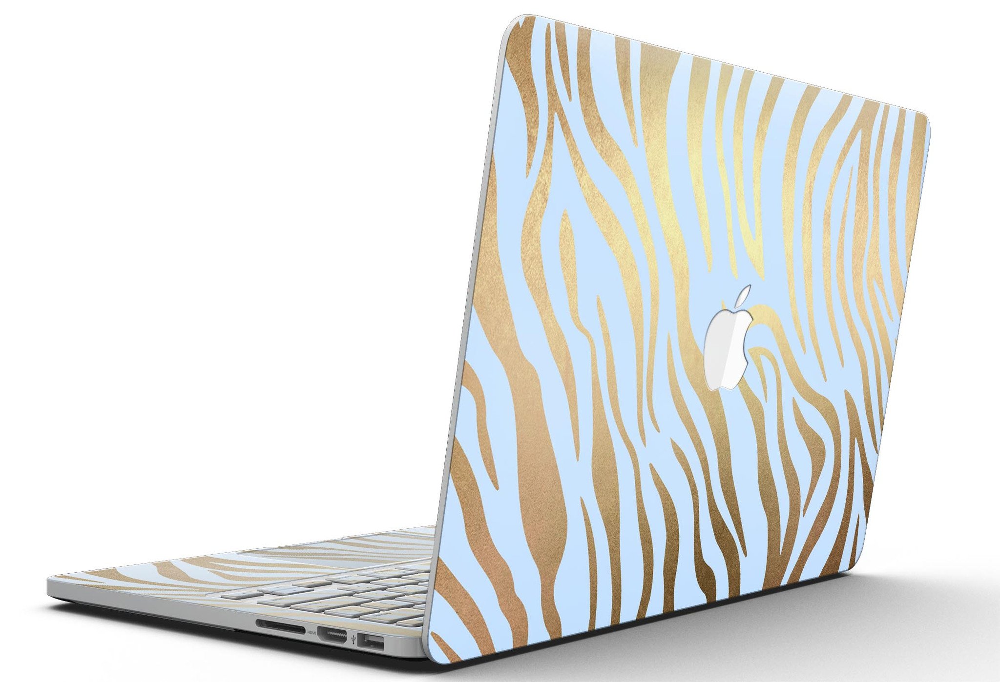 Gold Flaked Animal Blue Zebra skin for MacBook Pro with Retina Display, showcasing vibrant colors and unique design.