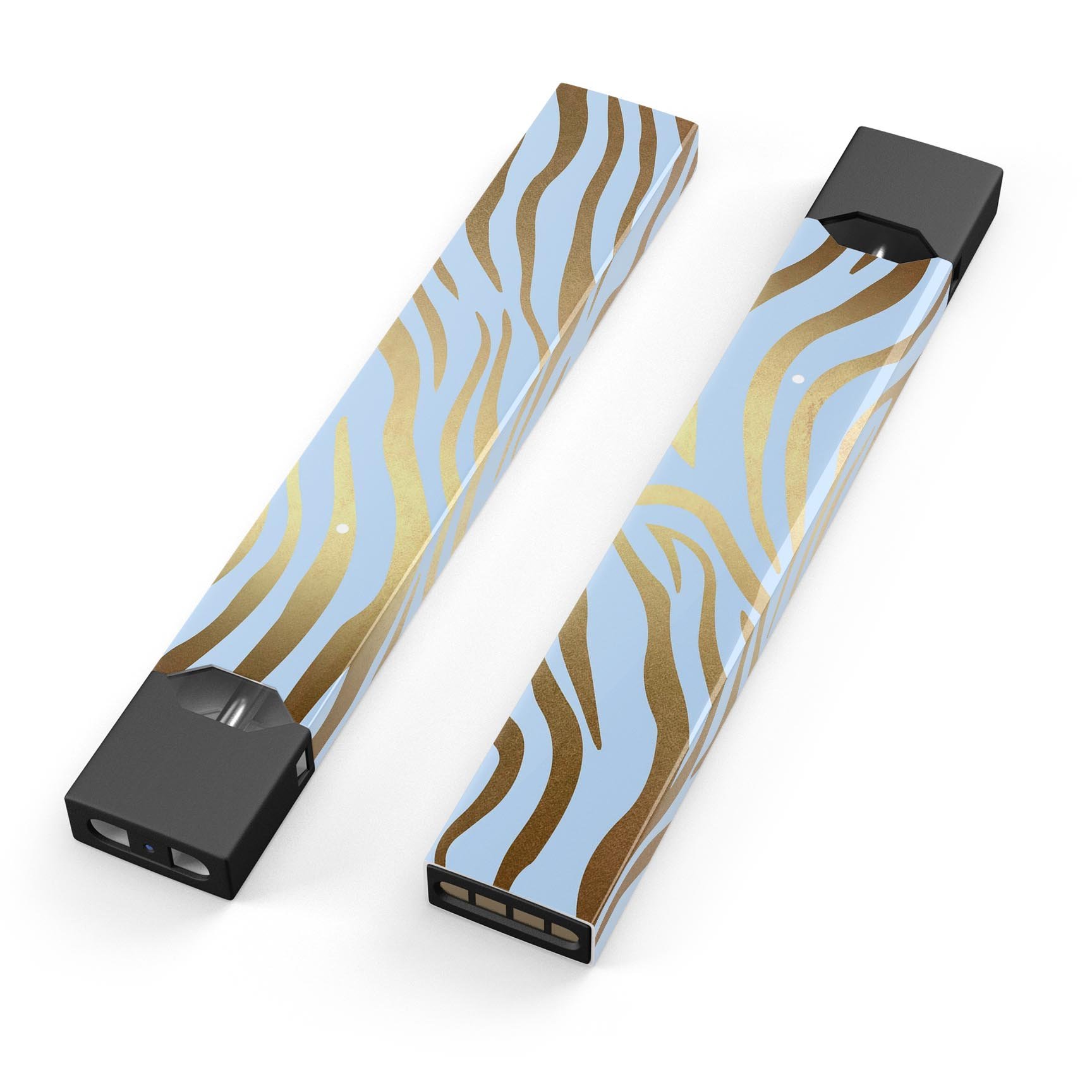Gold Flaked Animal Blue Zebra skin-wrap for JUUL device, showcasing vibrant design and protective features.