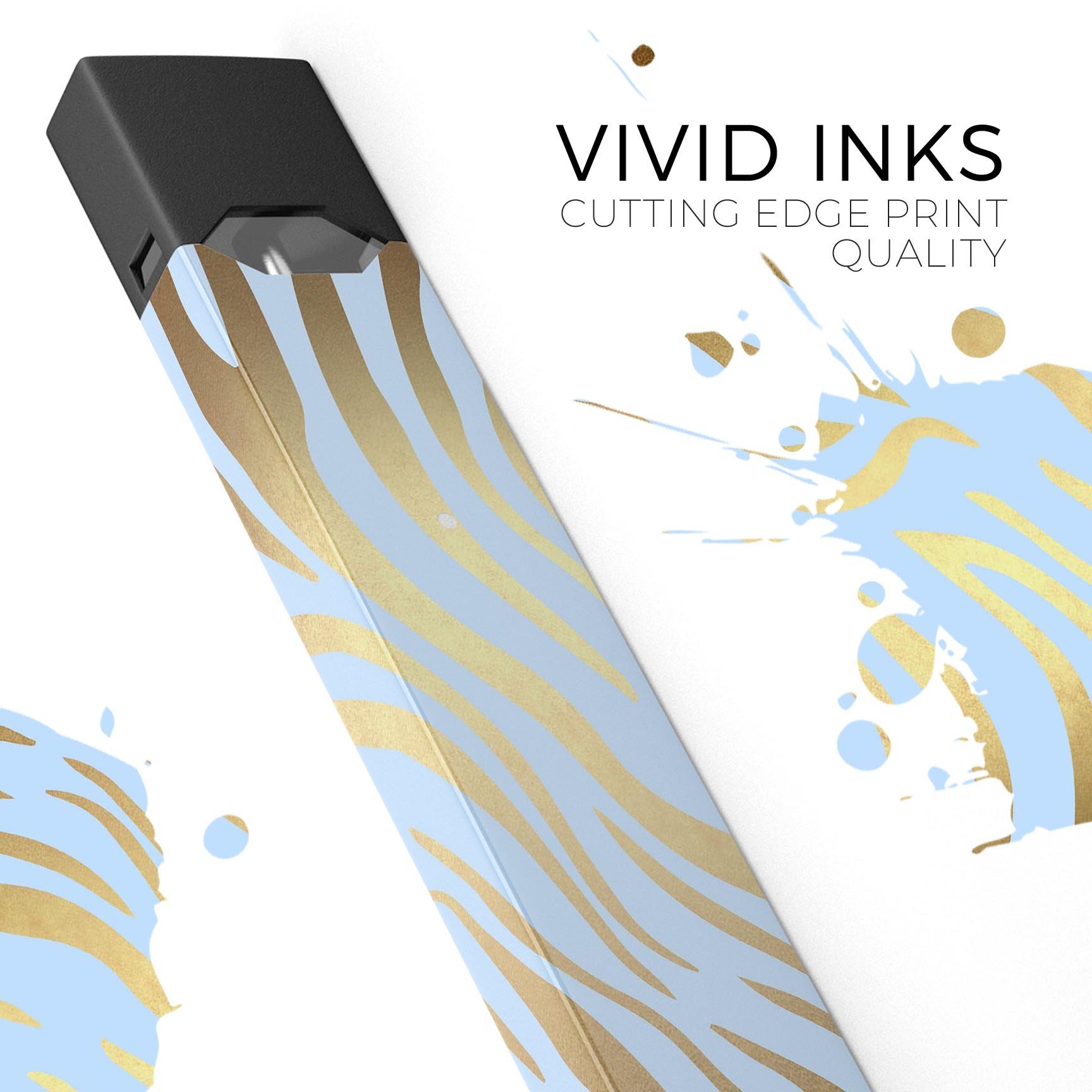 Gold Flaked Animal Blue Zebra skin-wrap for JUUL device, showcasing vibrant design and protective features.