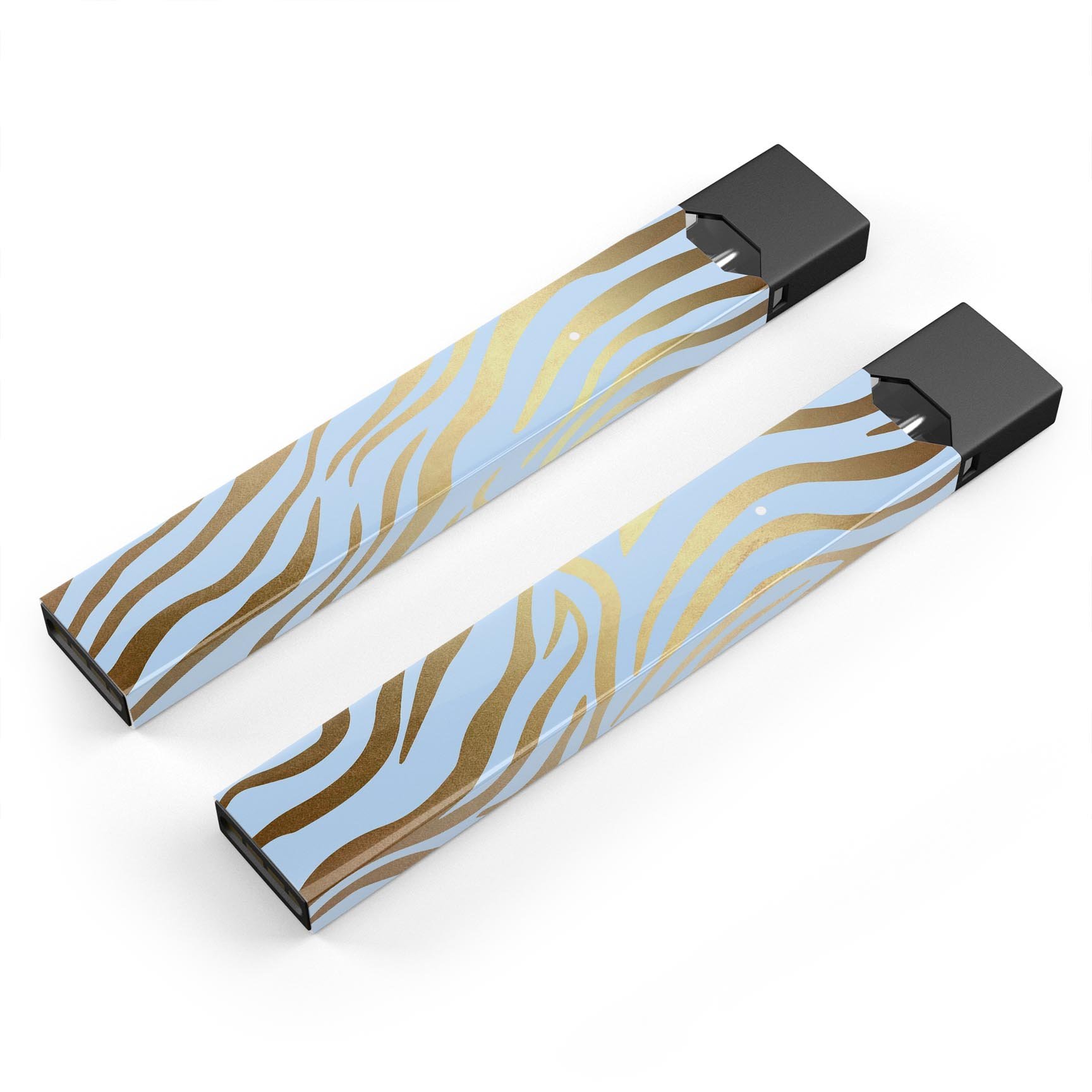 Gold Flaked Animal Blue Zebra skin-wrap for JUUL device, showcasing vibrant design and protective features.
