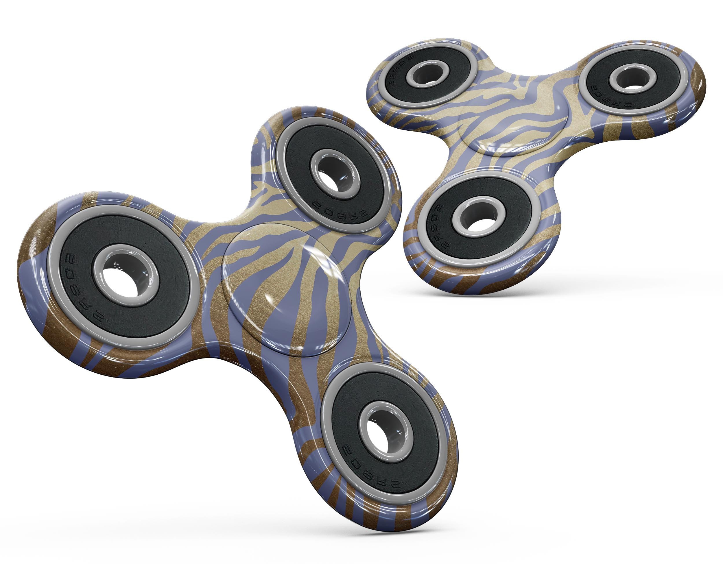 Gold Flaked Animal Blue Zebra Full-Body Skin-Kit for fidget spinner, showcasing vibrant blue zebra pattern with gold flakes.