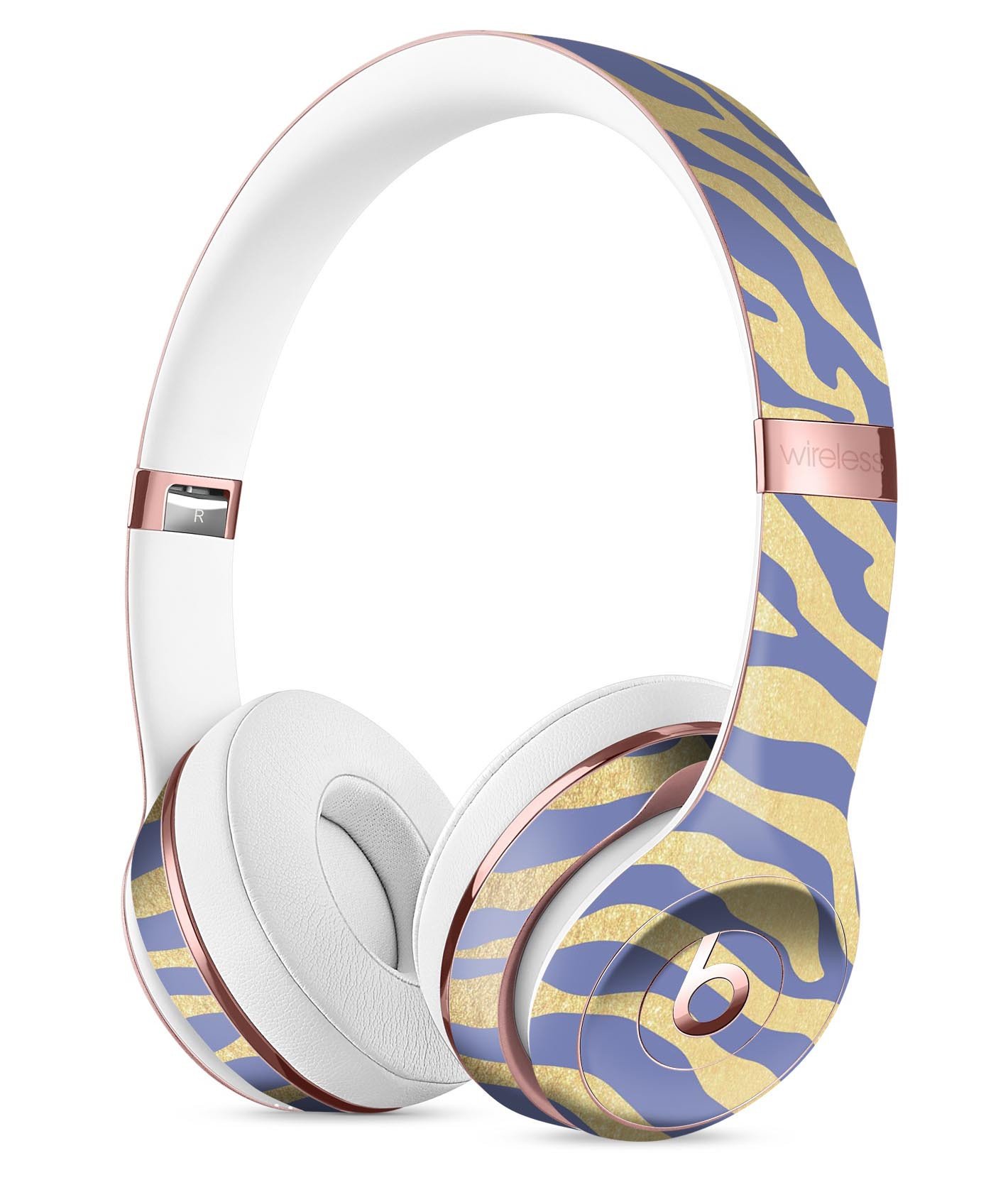 Gold Flaked Animal Blue Zebra Skin Kit for Beats by Dre Solo 3 Wireless Headphones, showcasing vibrant colors and unique design.