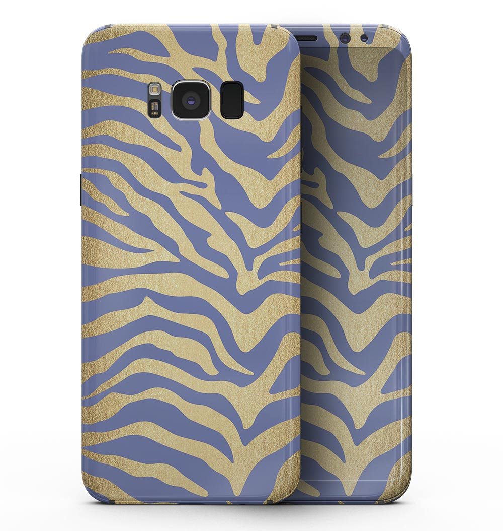 Gold Flaked Animal Blue Zebra skin for Samsung Galaxy S8, showcasing vibrant colors and intricate design on a sleek device.