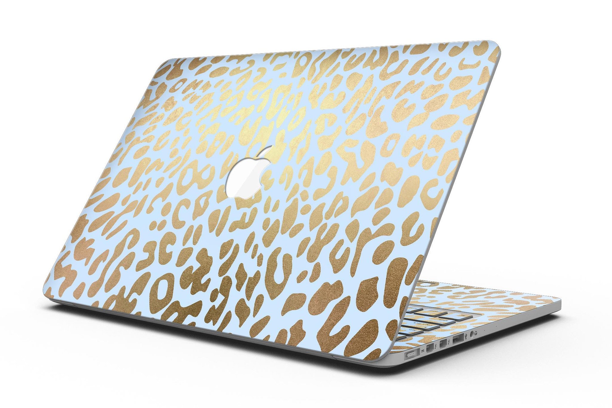 Gold Flaked Animal Light Blue skin for MacBook Pro with Retina Display, showcasing a stylish design that protects the device.