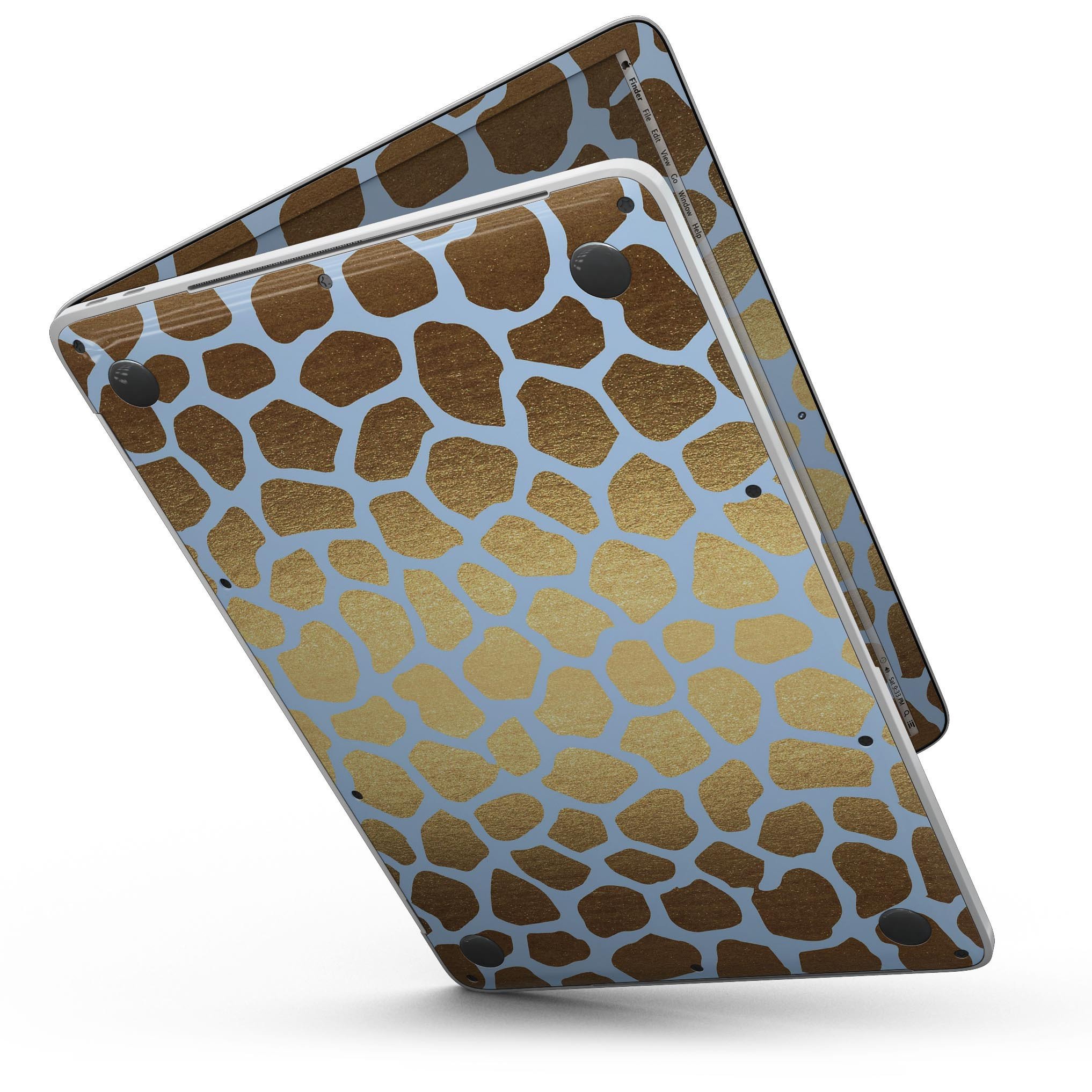 Gold Flaked Animal skin for 13" MacBook Pro without Touch Bar, showcasing vibrant gold flakes on a stylish animal print design.