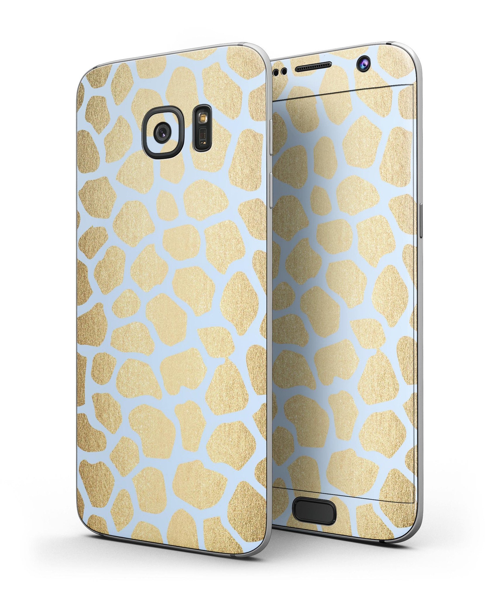Gold Flaked Animal Light Blue Full Body Skin-Kit for Samsung Galaxy S7/S7 Edge, showcasing vibrant colors and premium vinyl material.