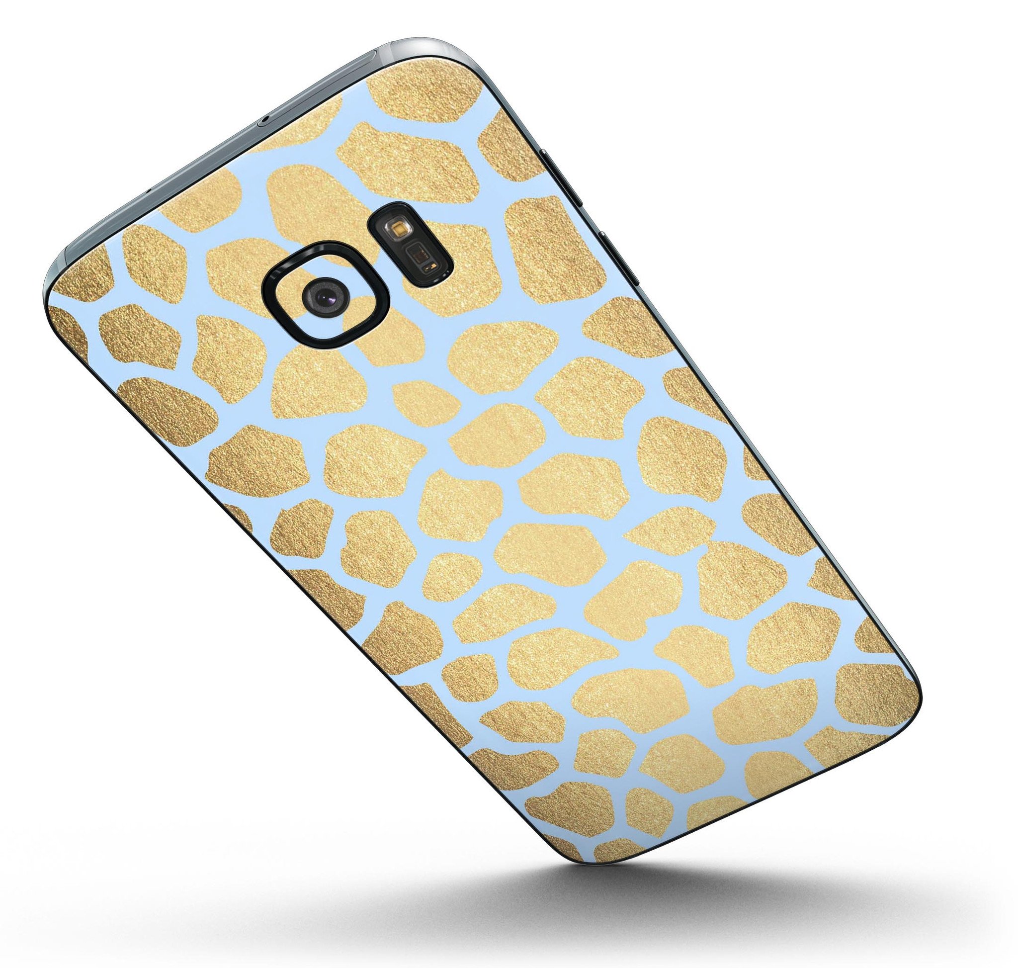 Gold Flaked Animal Light Blue Full Body Skin-Kit for Samsung Galaxy S7/S7 Edge, showcasing vibrant colors and premium vinyl material.