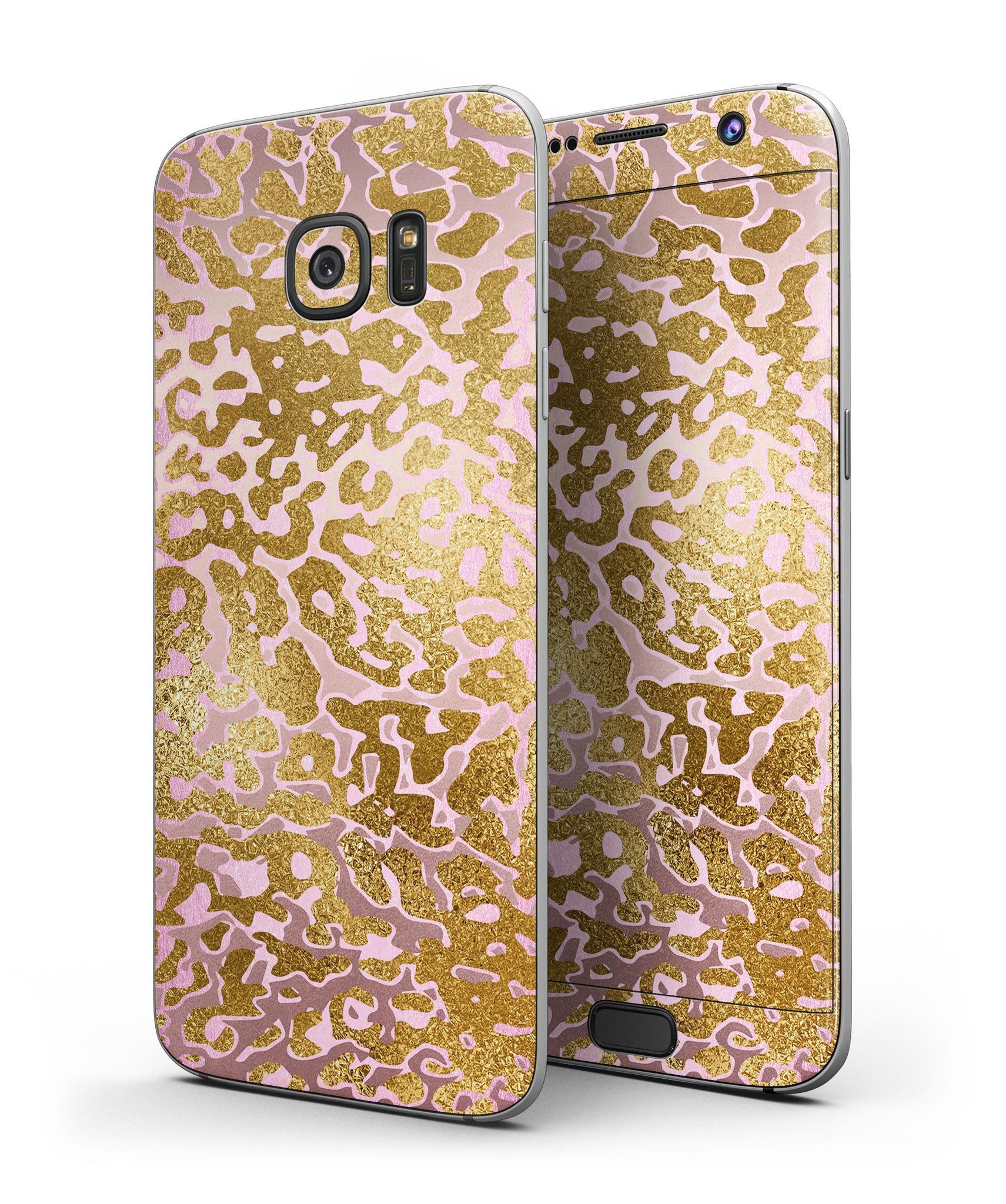 Gold Flaked Animal Pink Full Body Skin-Kit for Samsung Galaxy S7, showcasing vibrant colors and premium vinyl material.