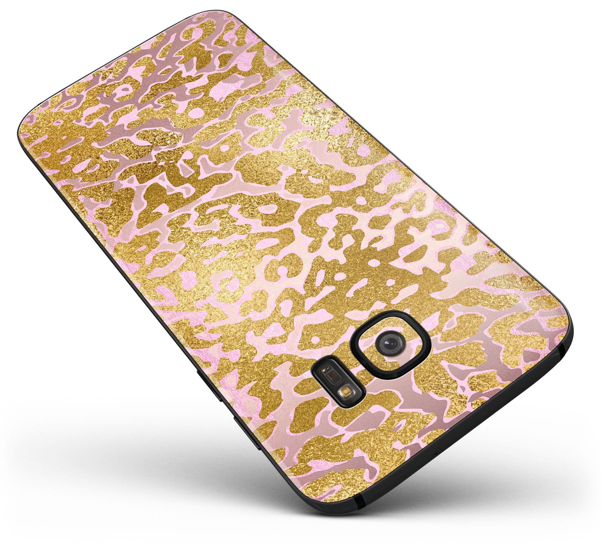Gold Flaked Animal Pink Full Body Skin-Kit for Samsung Galaxy S7, showcasing vibrant colors and premium vinyl material.