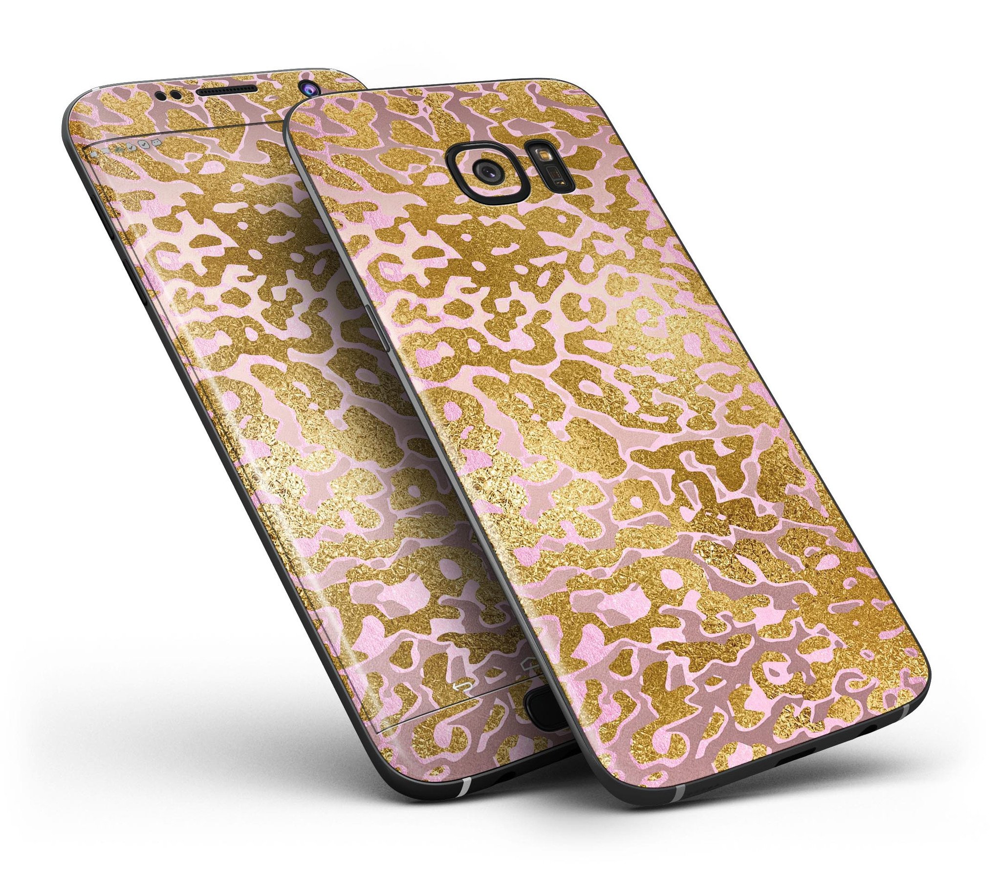 Gold Flaked Animal Pink Full Body Skin-Kit for Samsung Galaxy S7, showcasing vibrant colors and premium vinyl material.