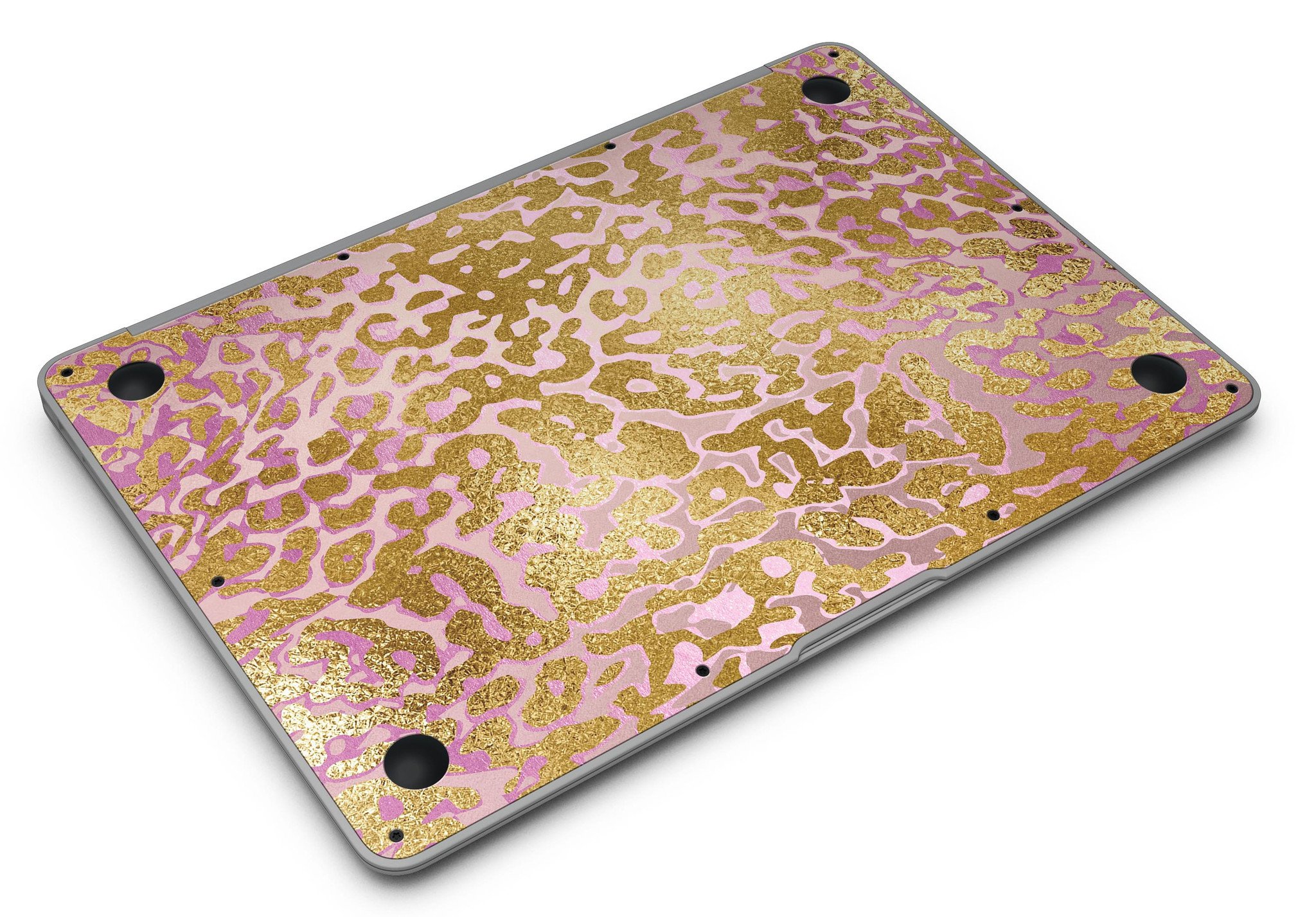 Gold Flaked Animal Pink MacBook Air Skin Kit showcasing vibrant design and premium vinyl material.
