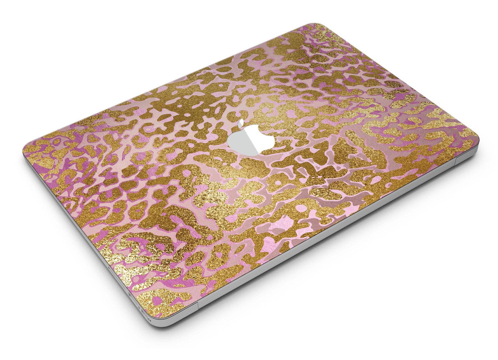 Gold Flaked Animal Pink MacBook Air Skin Kit showcasing vibrant design and premium vinyl material.