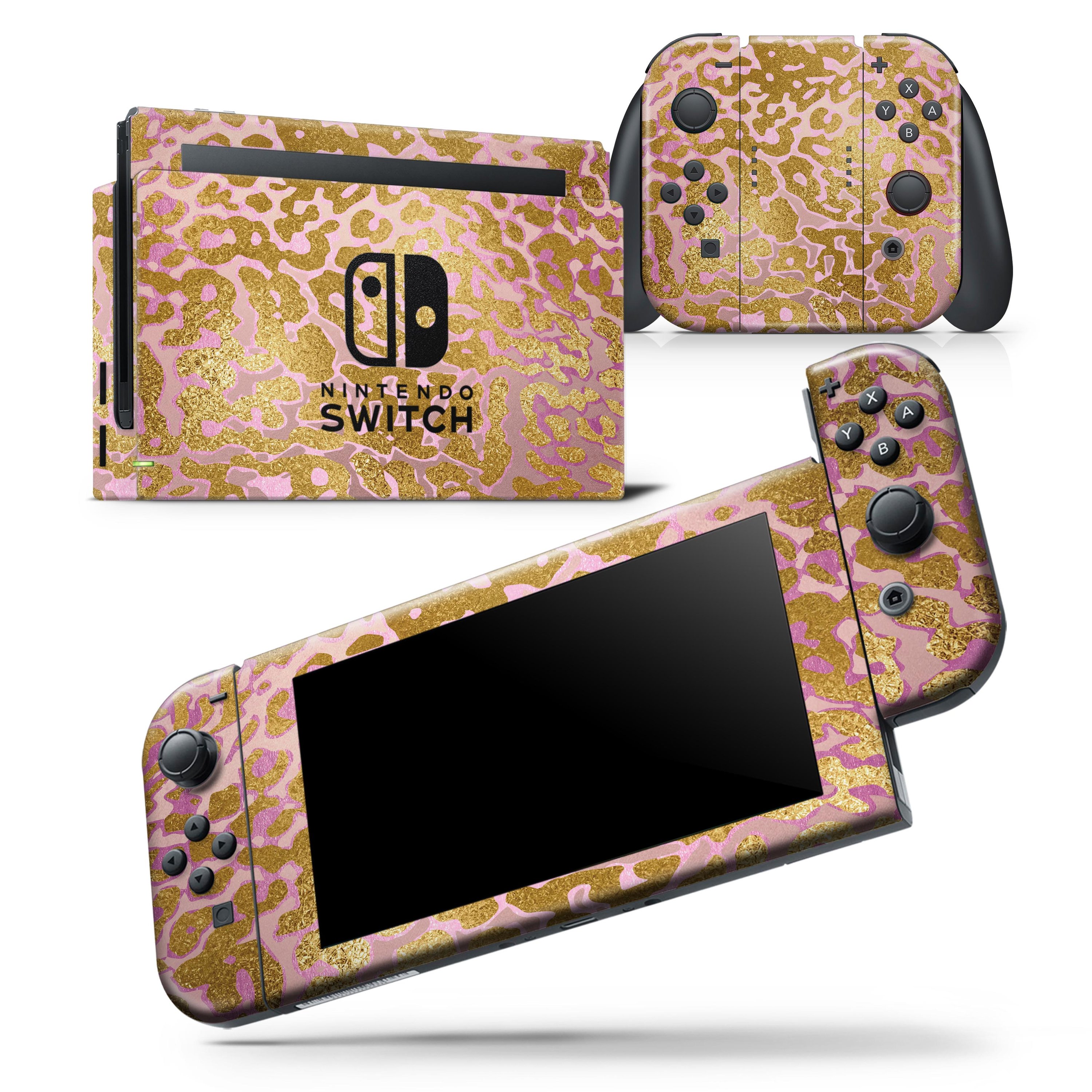 Gold Flaked Animal Pink skin wrap decal for Nintendo Switch Lite, showcasing vibrant colors and a stylish design.