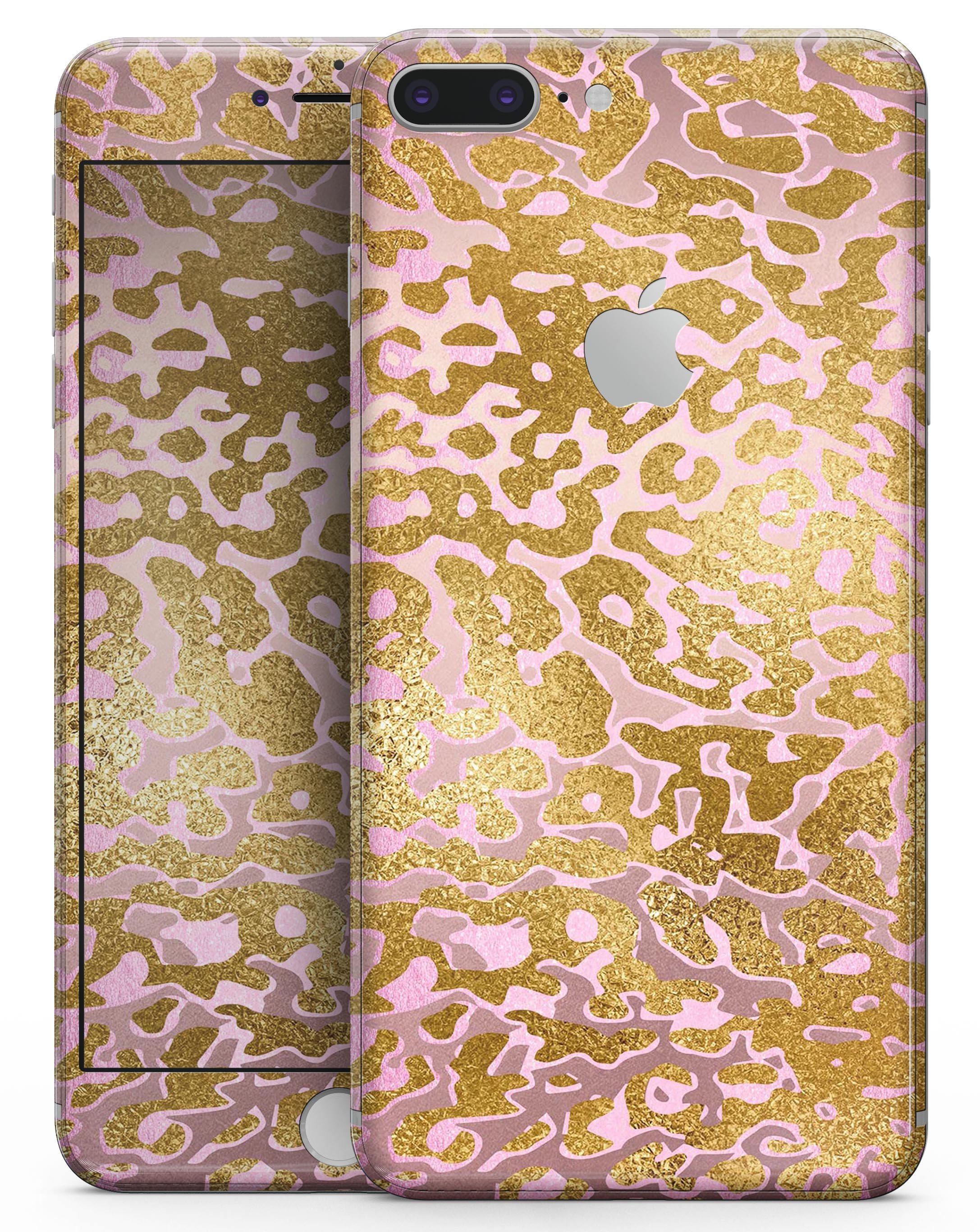 Gold Flaked Animal Pink skin for iPhone 8 or 8 Plus, showcasing vibrant colors and premium vinyl material.