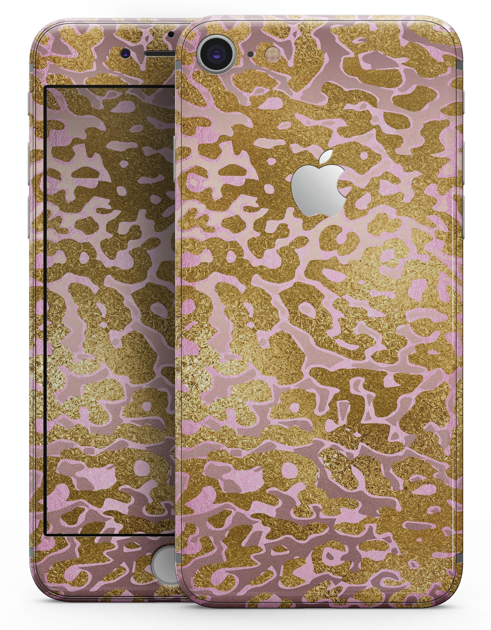 Gold Flaked Animal Pink skin for iPhone 8 or 8 Plus, showcasing vibrant colors and premium vinyl material.