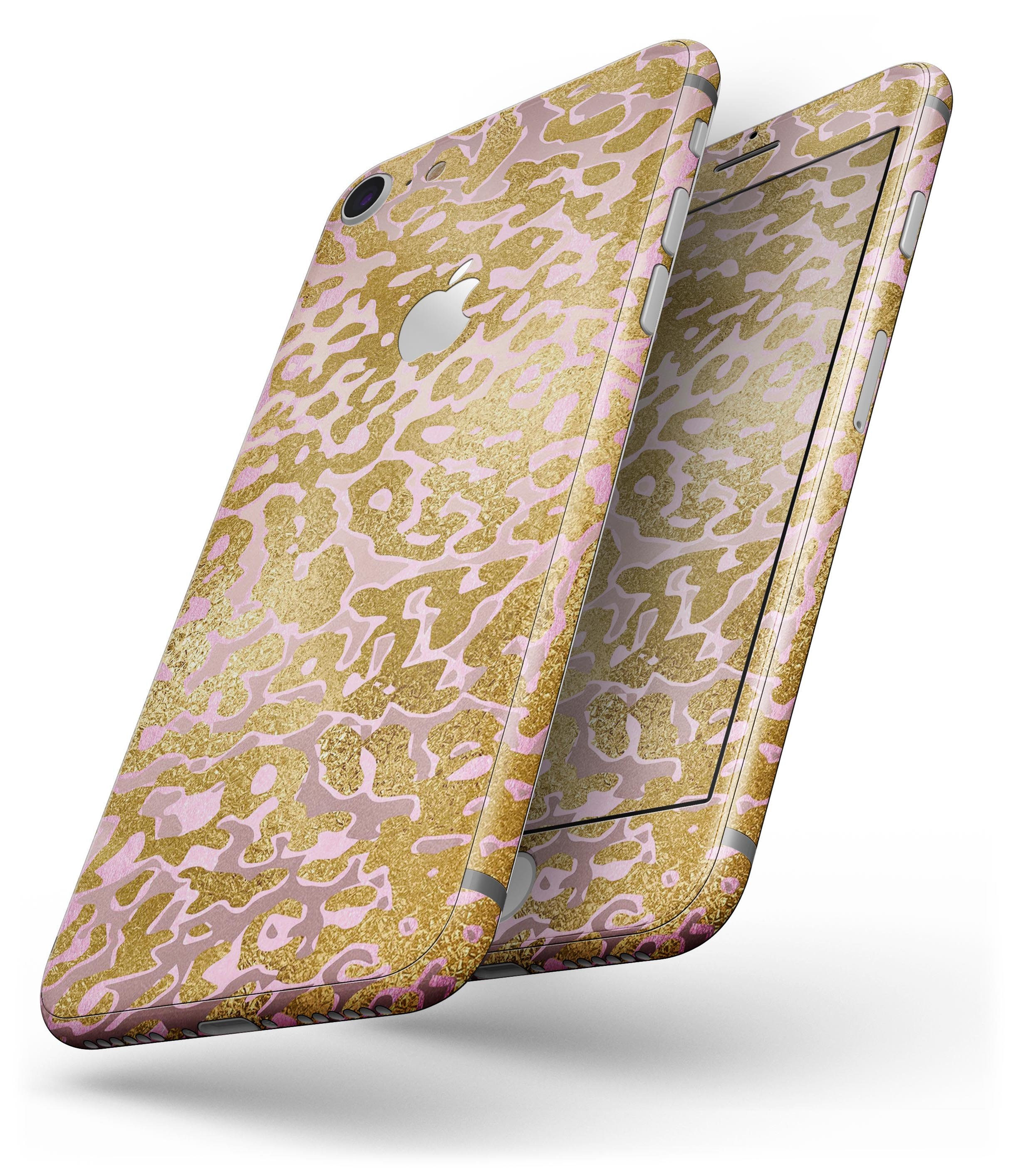Gold Flaked Animal Pink skin for iPhone 8 or 8 Plus, showcasing vibrant colors and premium vinyl material.