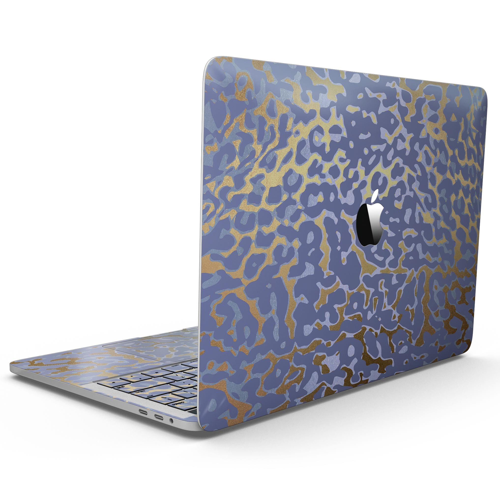 Gold Flaked Animal Purple skin kit for MacBook Pro with Touch Bar, showcasing vibrant colors and premium vinyl material.