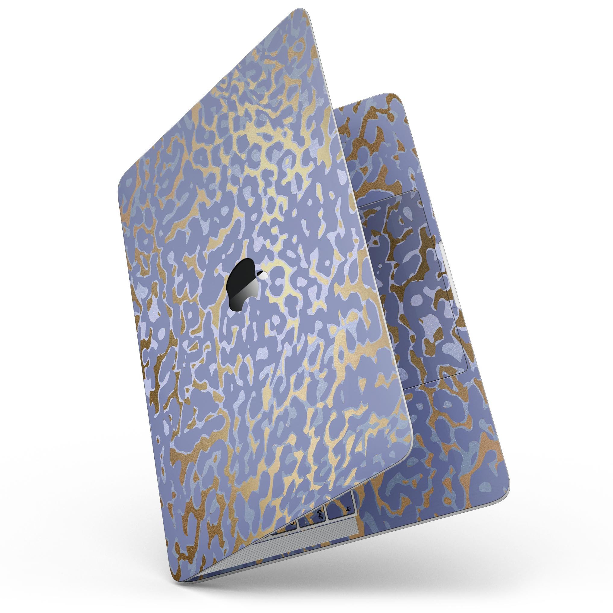 Gold Flaked Animal Purple skin kit for MacBook Pro with Touch Bar, showcasing vibrant colors and premium vinyl material.