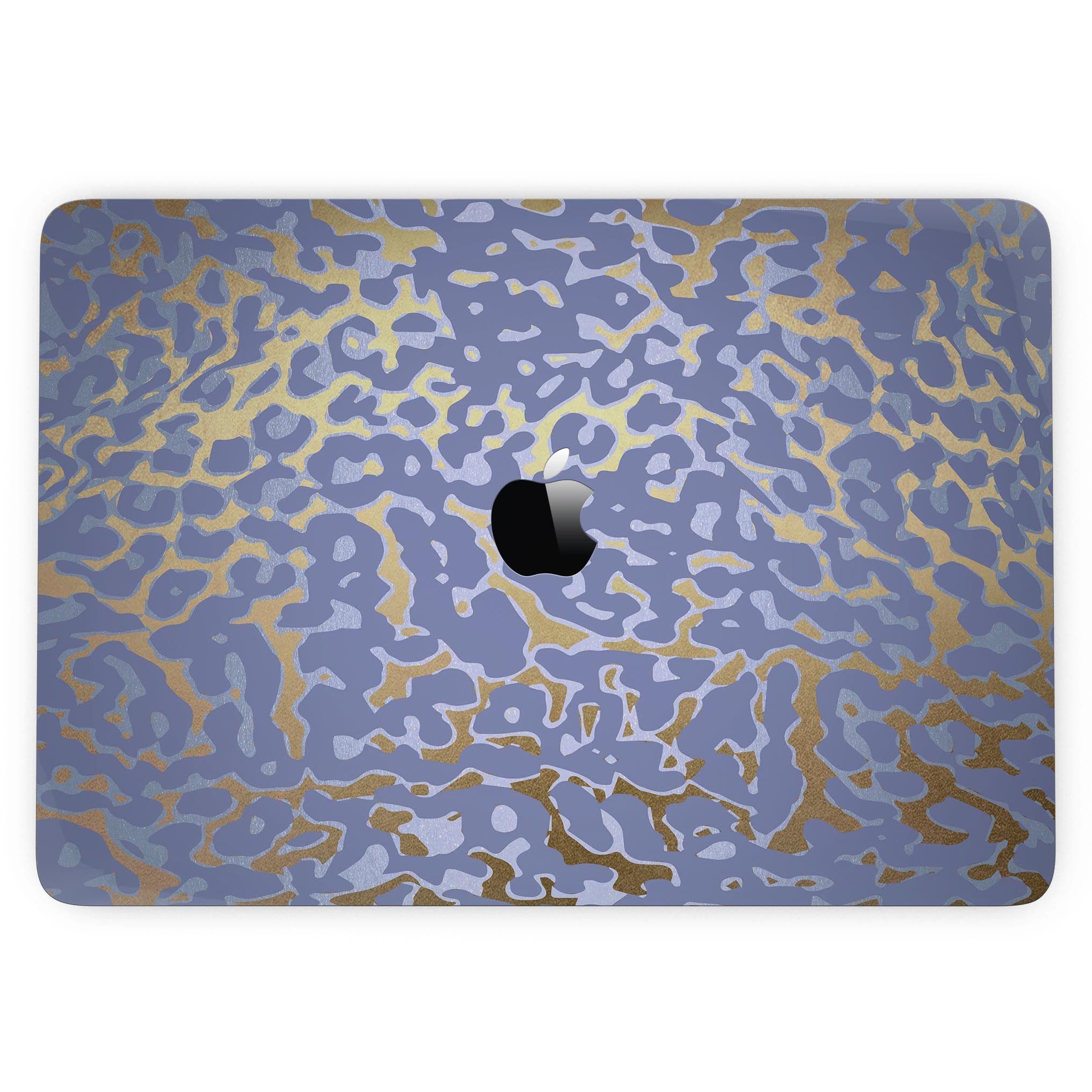 Gold Flaked Animal Purple skin kit for MacBook Pro with Touch Bar, showcasing vibrant colors and premium vinyl material.