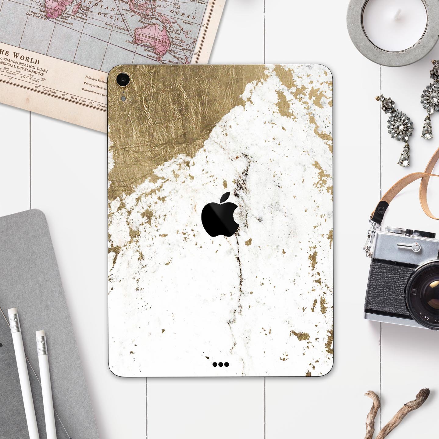 Gold Foiled Marble skin decal for Apple iPad Pro, showcasing a luxurious design with premium 3M materials.
