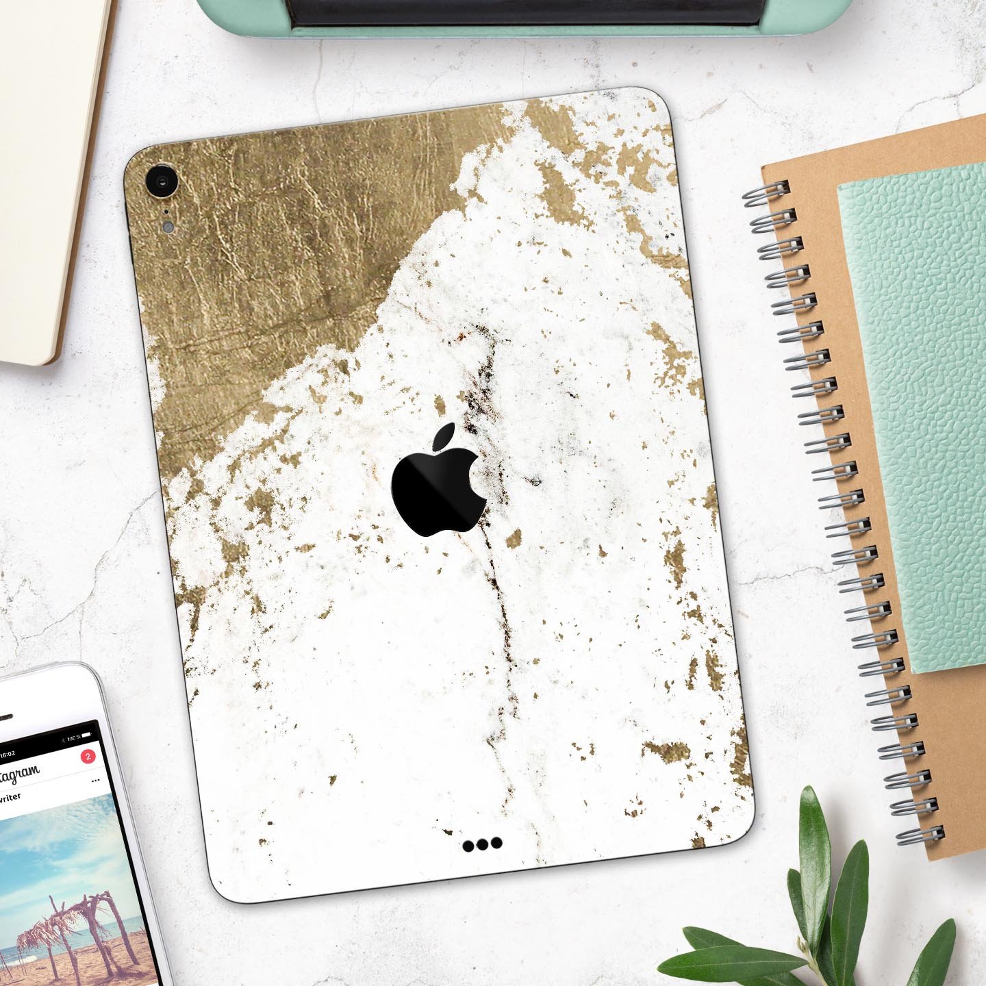 Gold Foiled Marble skin decal for Apple iPad Pro, showcasing a luxurious design with premium 3M materials.