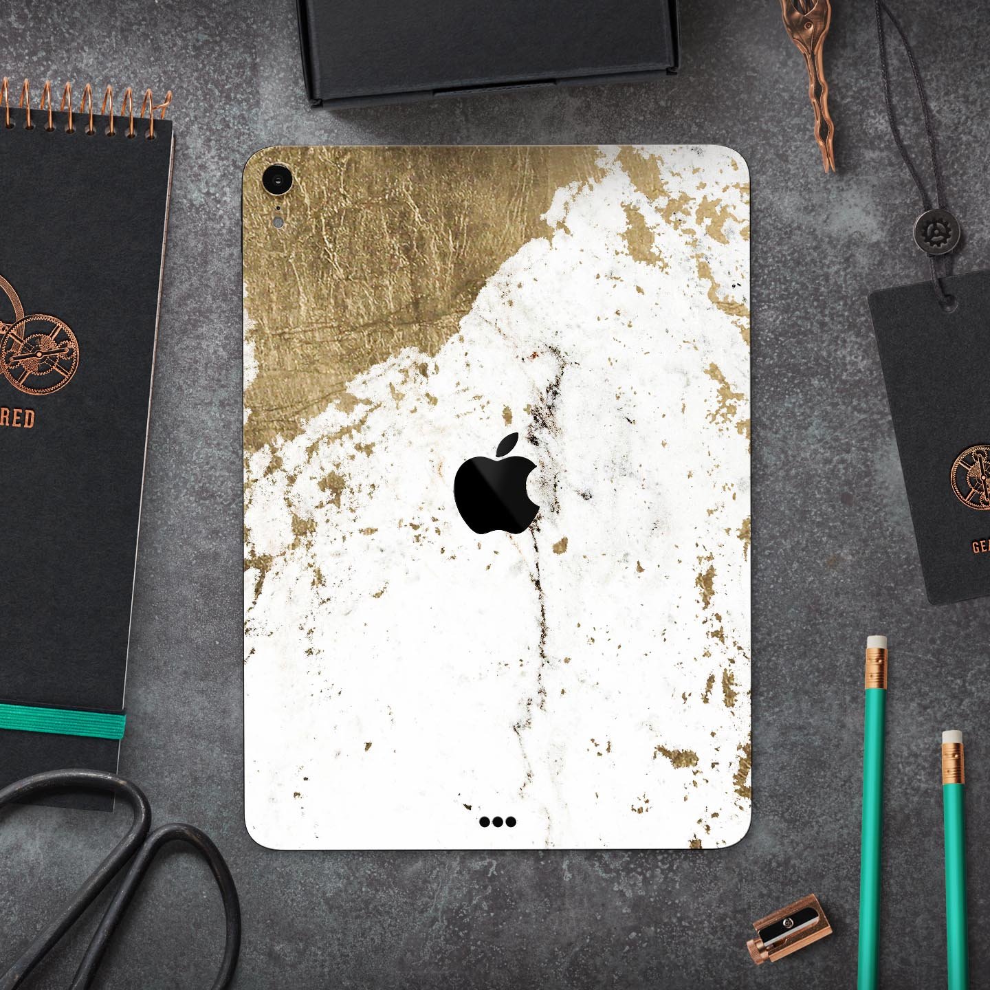 Gold Foiled Marble skin decal for Apple iPad Pro, showcasing a luxurious design with premium 3M materials.