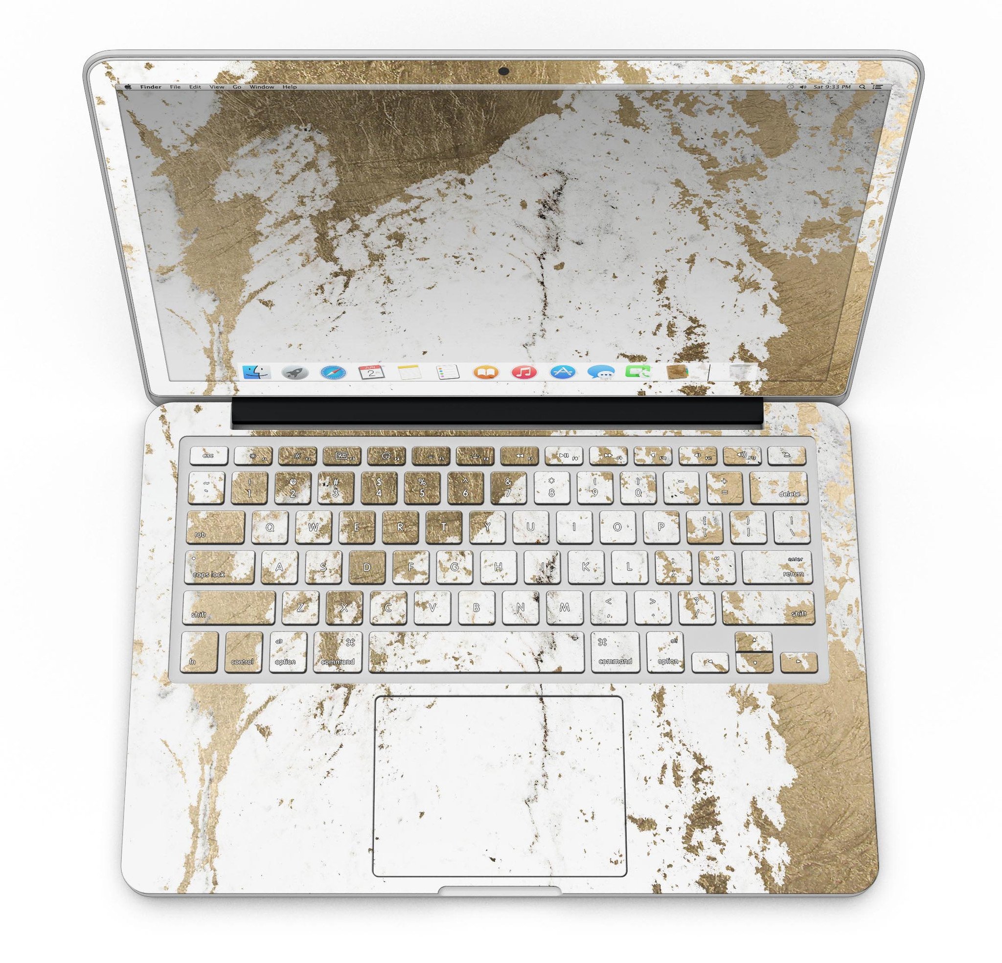 Gold Foiled Marble skin for MacBook Pro with Retina Display, showcasing a stylish design that protects the device.