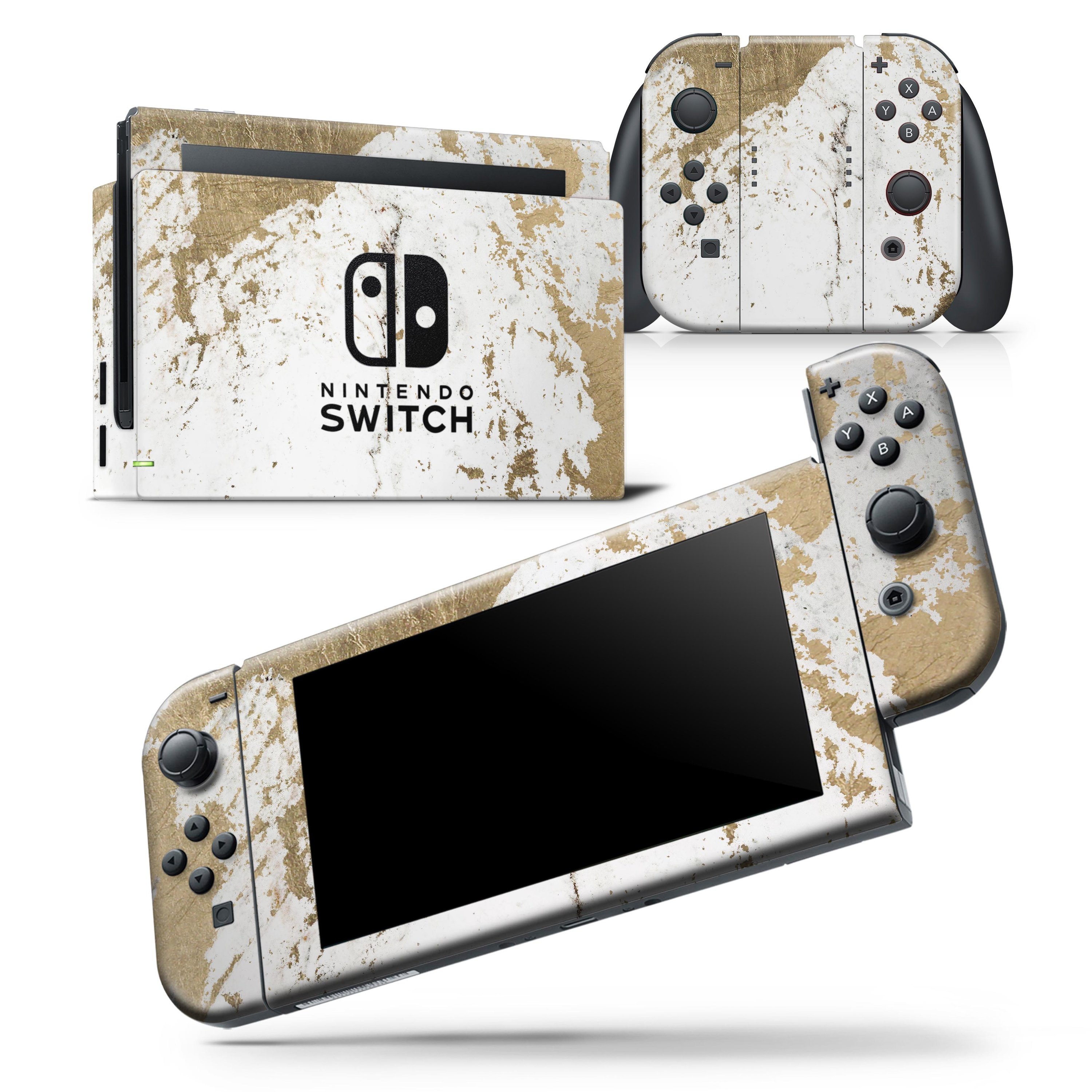 Gold Foiled Marble skin wrap decal for Nintendo Switch Lite, showcasing a luxurious design that enhances the console's appearance.