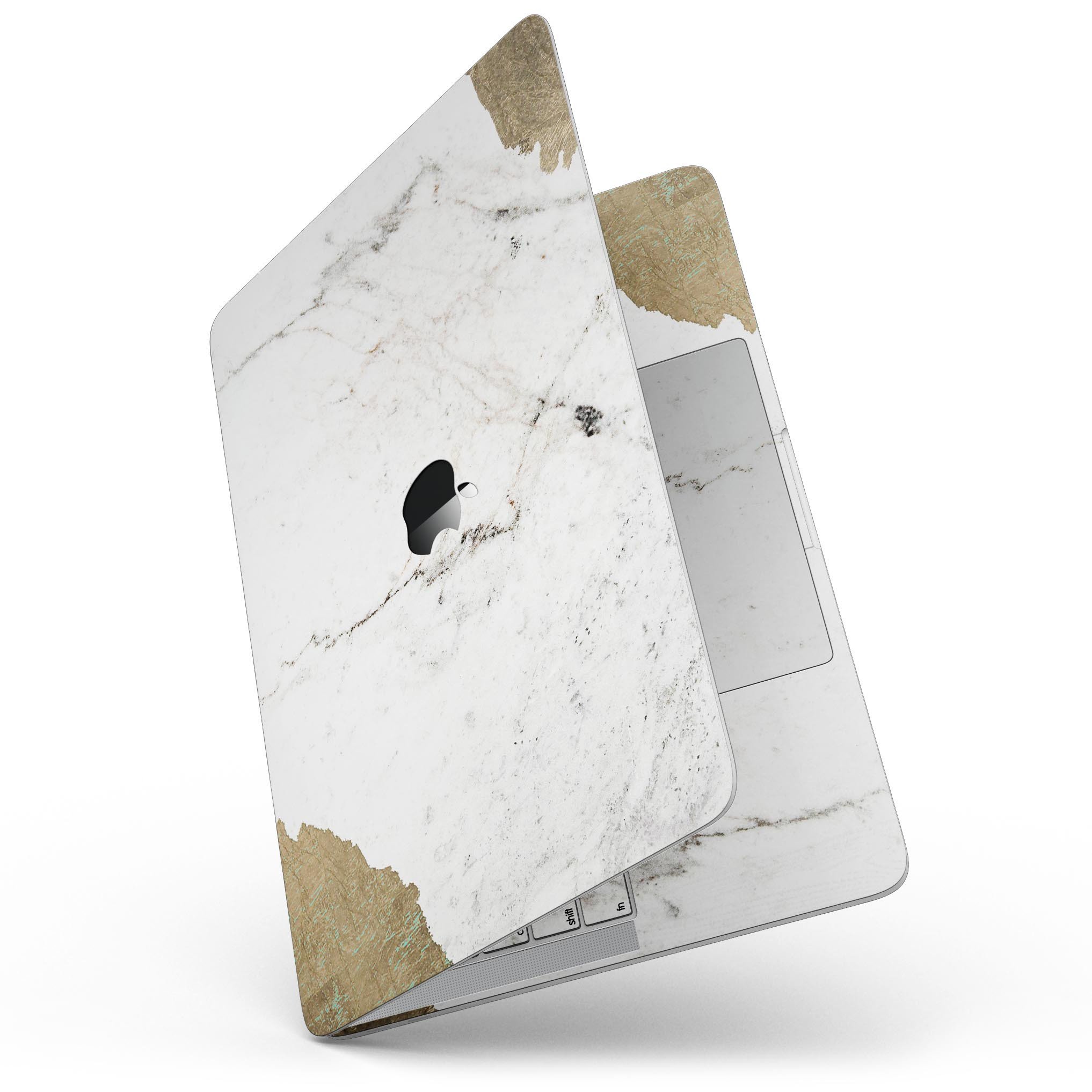 Gold Foiled Marble skin kit for MacBook Pro with Touch Bar, showcasing a stylish design that protects the device.