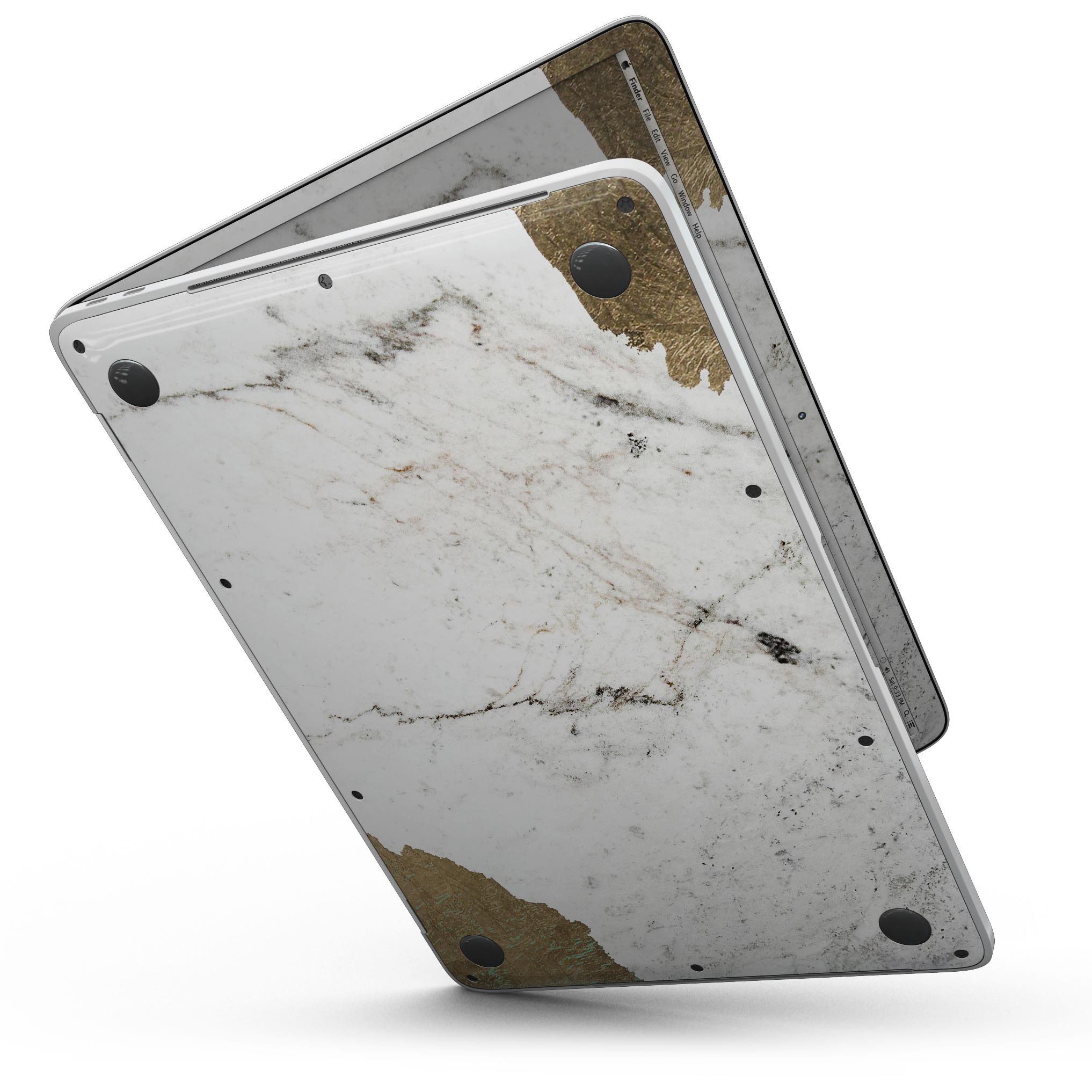 Gold Foiled Marble skin kit for MacBook Pro with Touch Bar, showcasing a stylish design that protects the device.