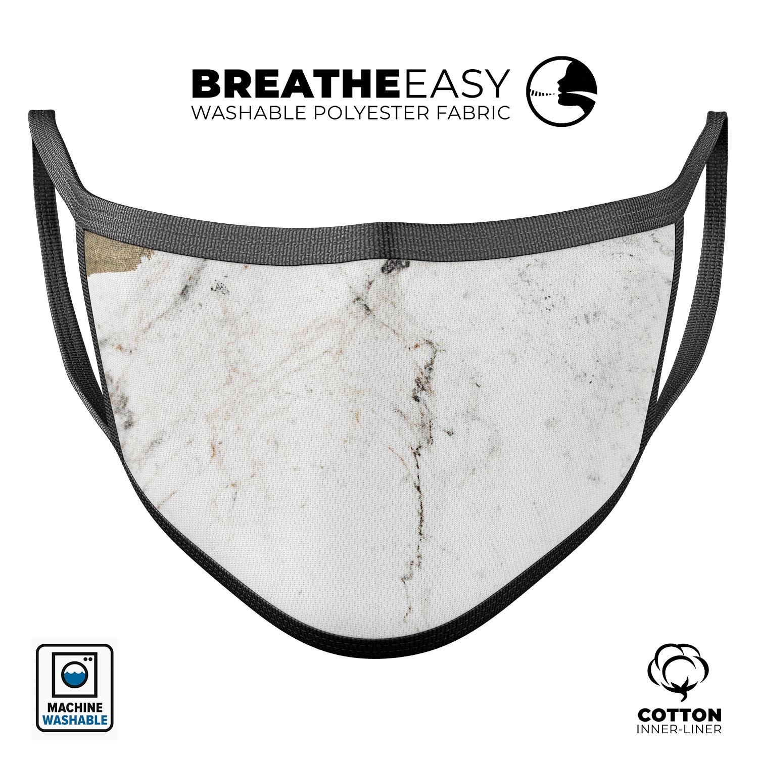 Gold Foiled Marble v2 mouth cover, showcasing a stylish design with gold foil accents on a marble background, suitable for unisex use.