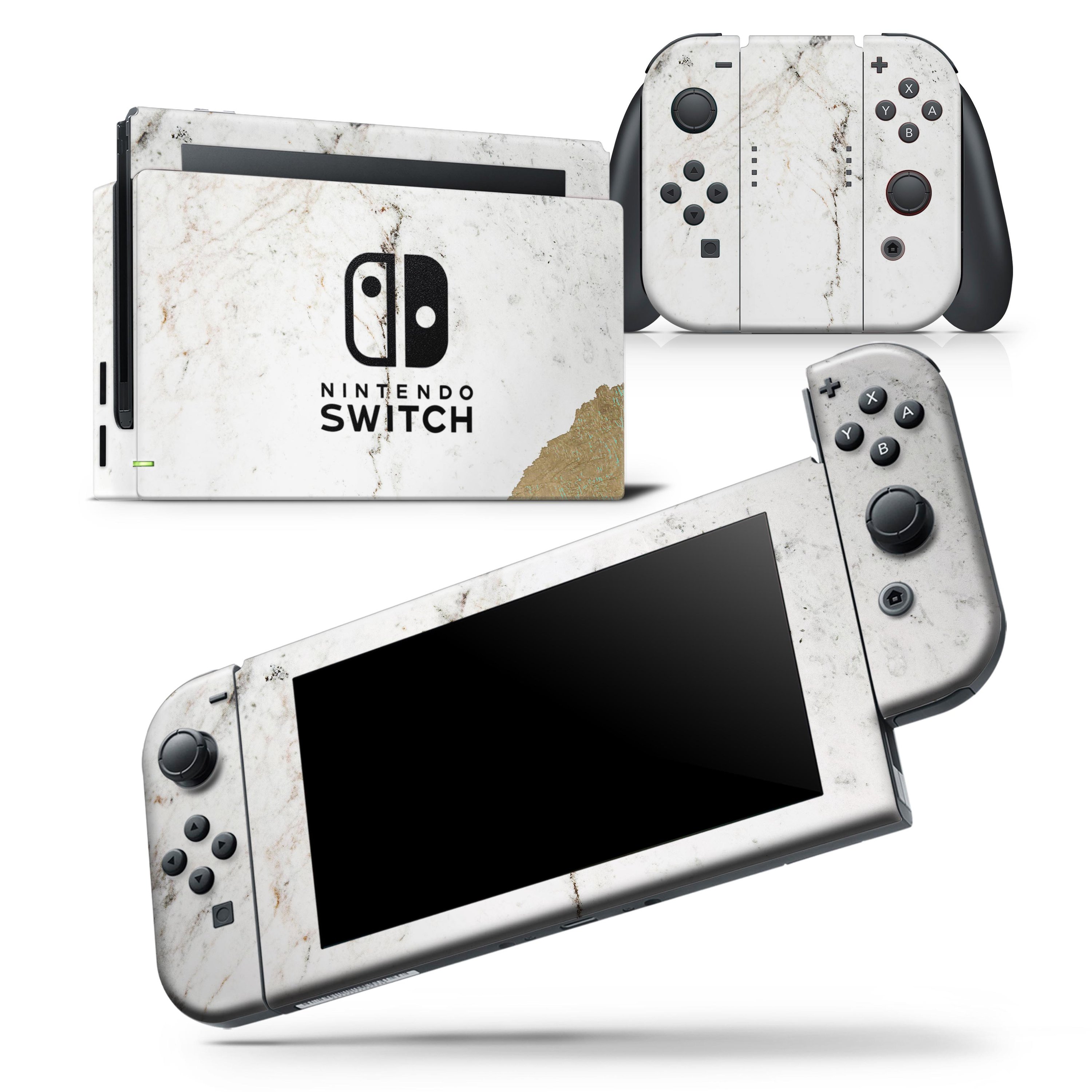 Gold Foiled Marble skin wrap decal for Nintendo Switch Lite, showcasing a stylish design that fits snugly on the console and controllers.