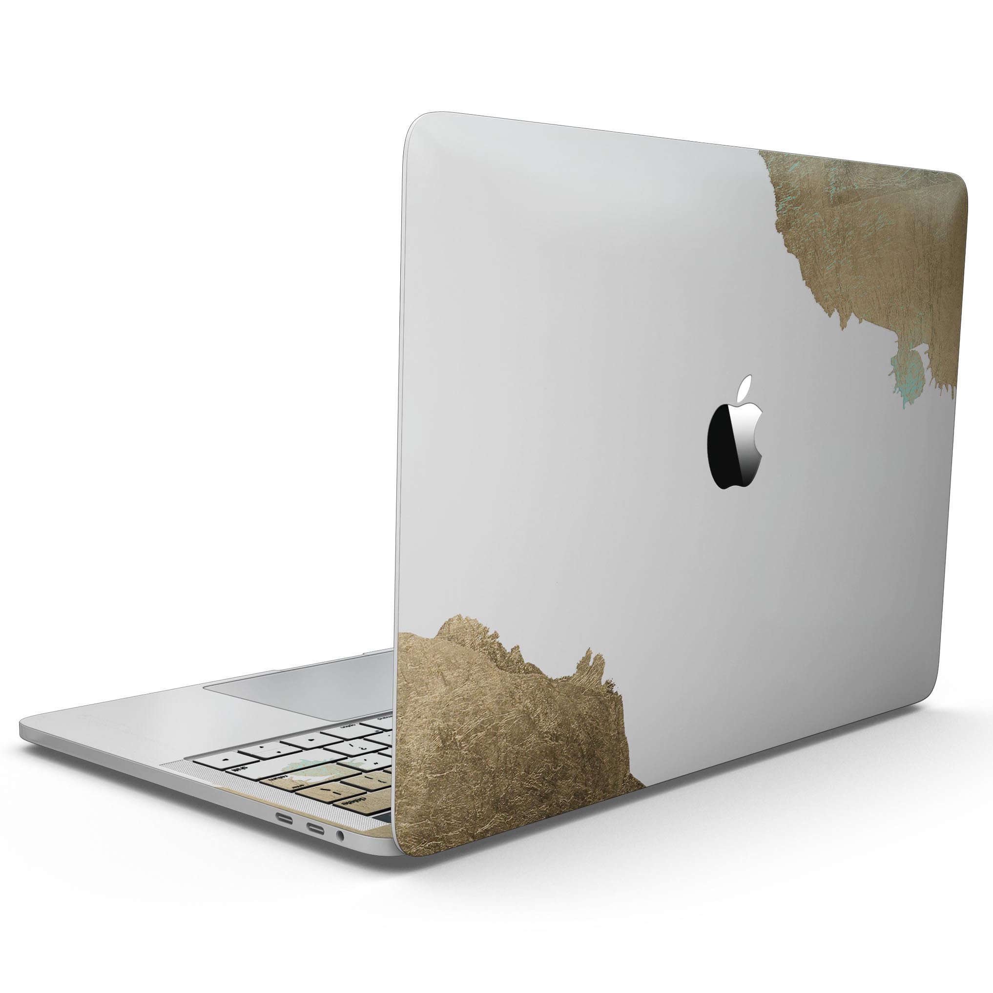 Gold Foiled White skin kit for 13" MacBook Pro without Touch Bar, showcasing a stylish design and premium vinyl material.