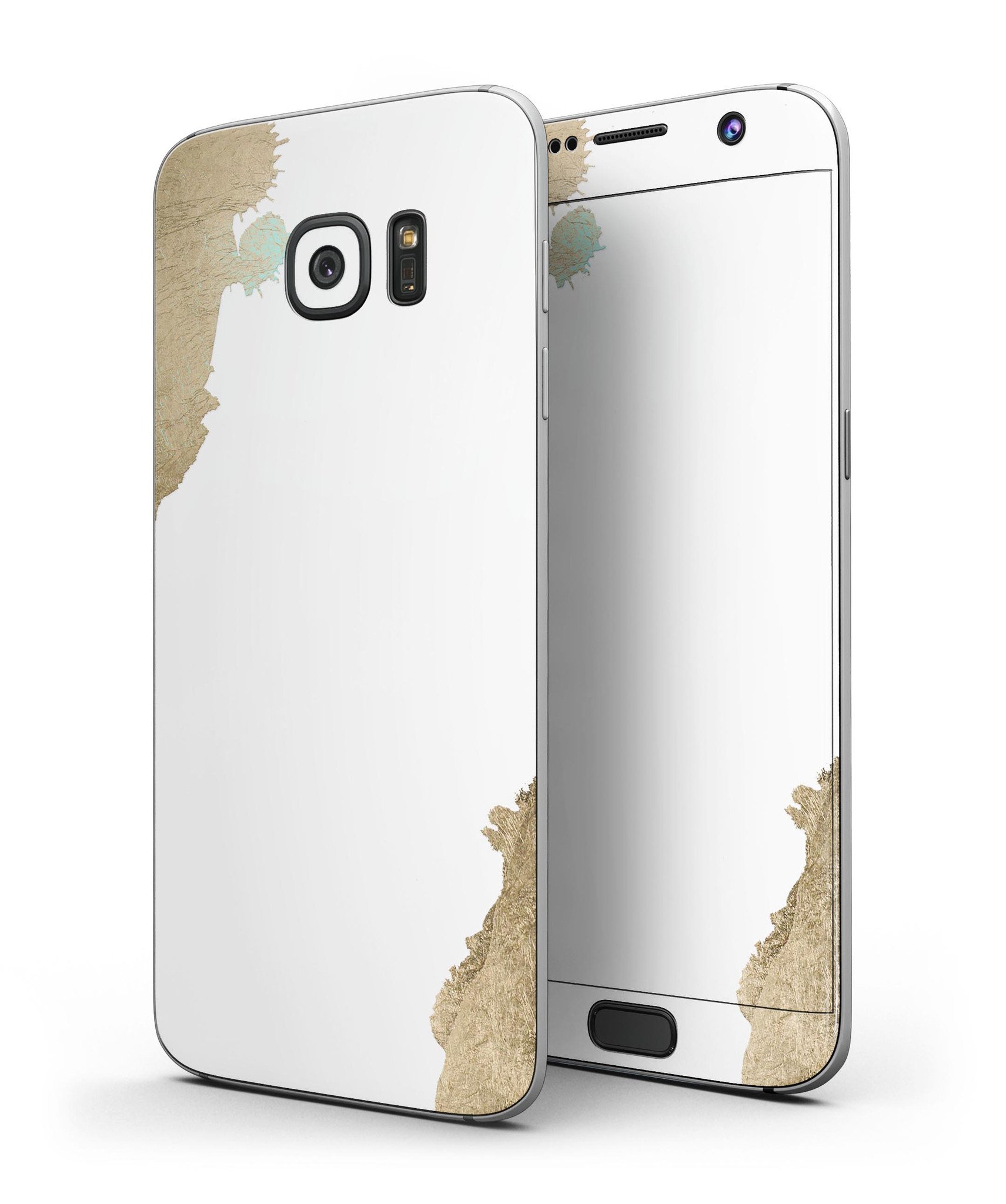 Gold Foiled White Full Body Skin-Kit for Samsung Galaxy S7 and S7 Edge, showcasing premium vinyl design and precision cuts.