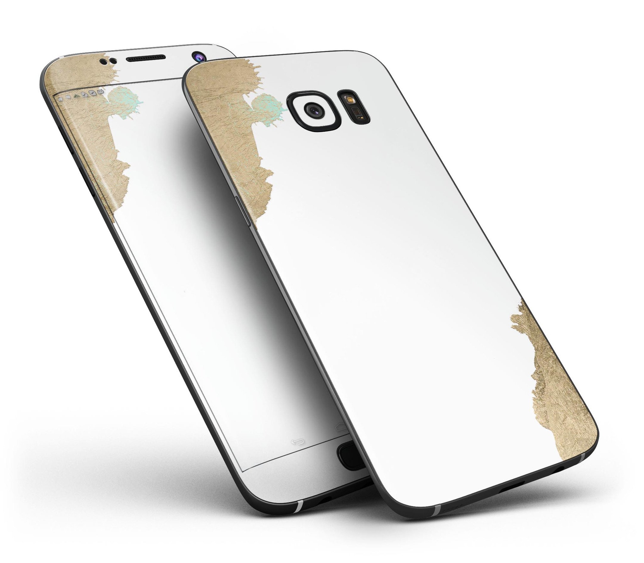 Gold Foiled White Full Body Skin-Kit for Samsung Galaxy S7 and S7 Edge, showcasing premium vinyl design and precision cuts.