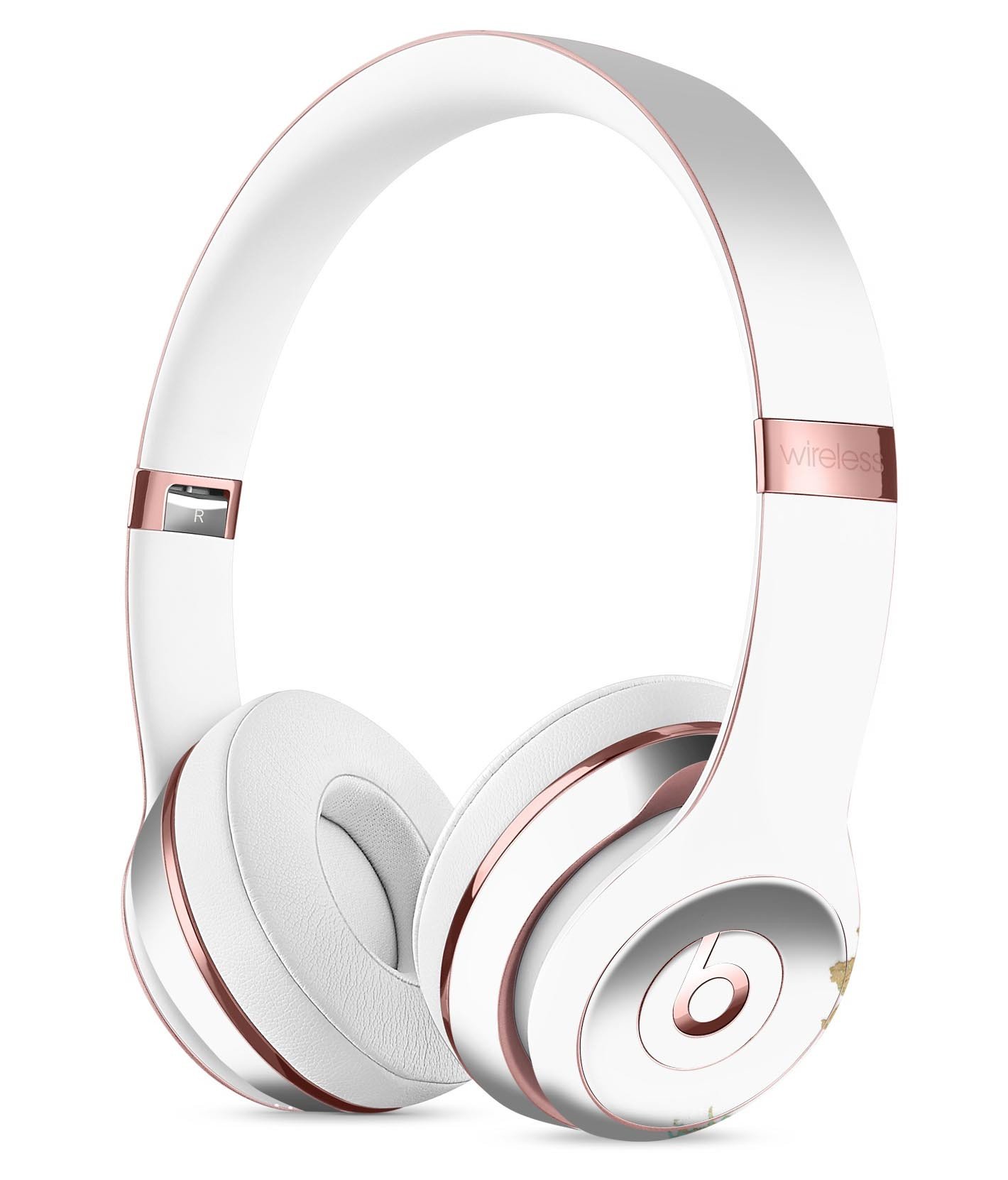 Gold Foiled White Full-Body Skin Kit for Beats by Dre Solo 3, showcasing a stylish design that enhances the headphones' appearance.