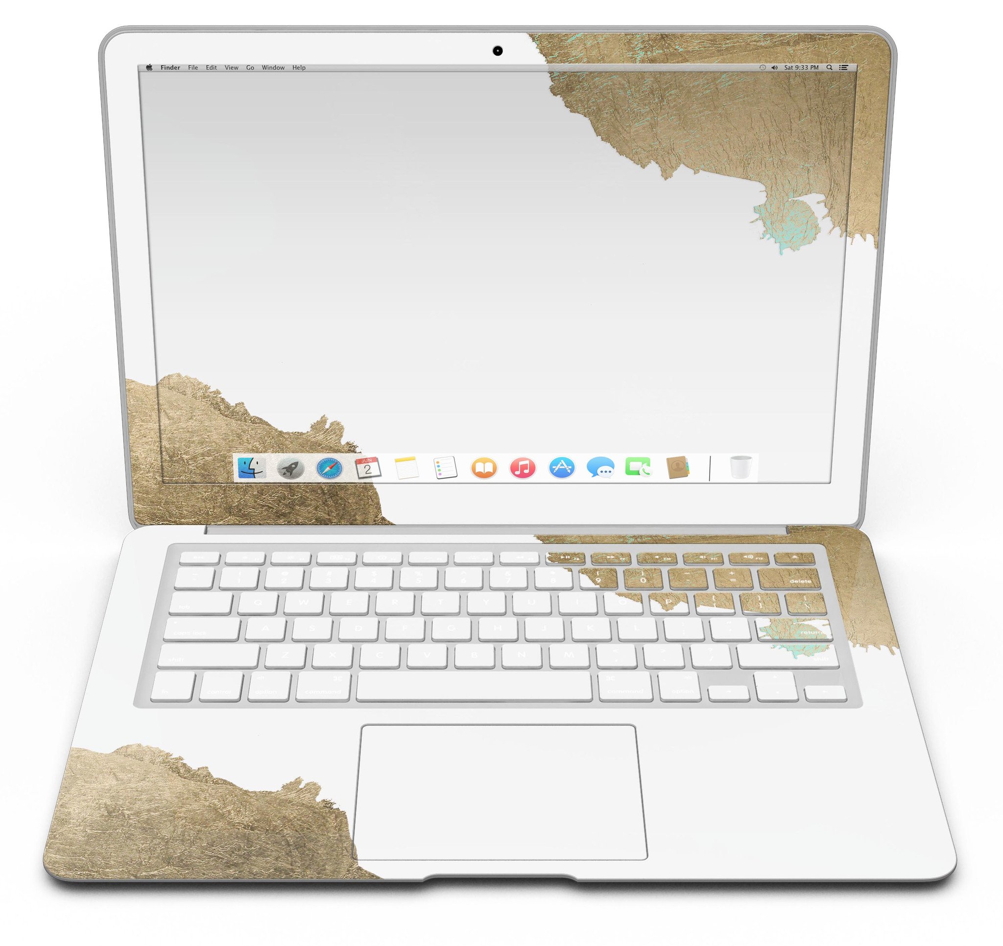 Gold Foiled White MacBook Air Skin Kit showcasing a stylish design with premium vinyl material.